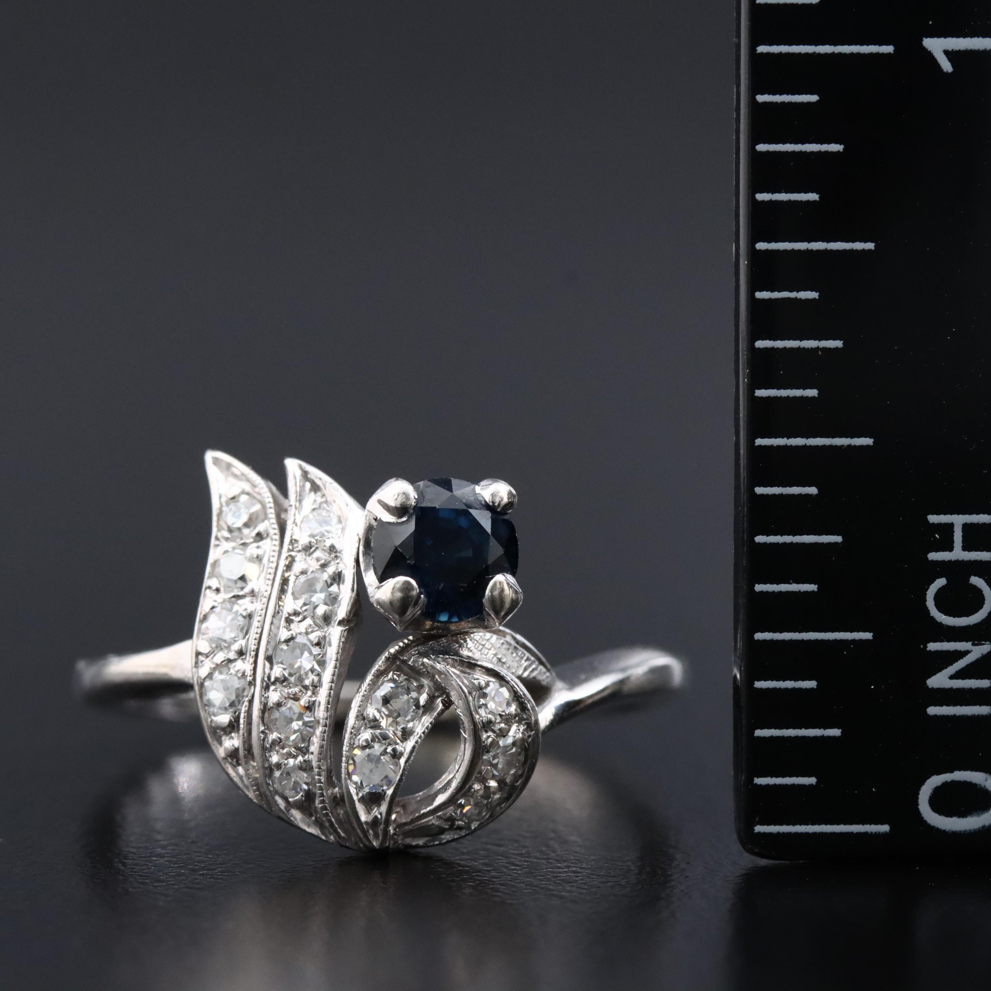 Vintage 14K Ribbon Sapphire and Diamond Ring