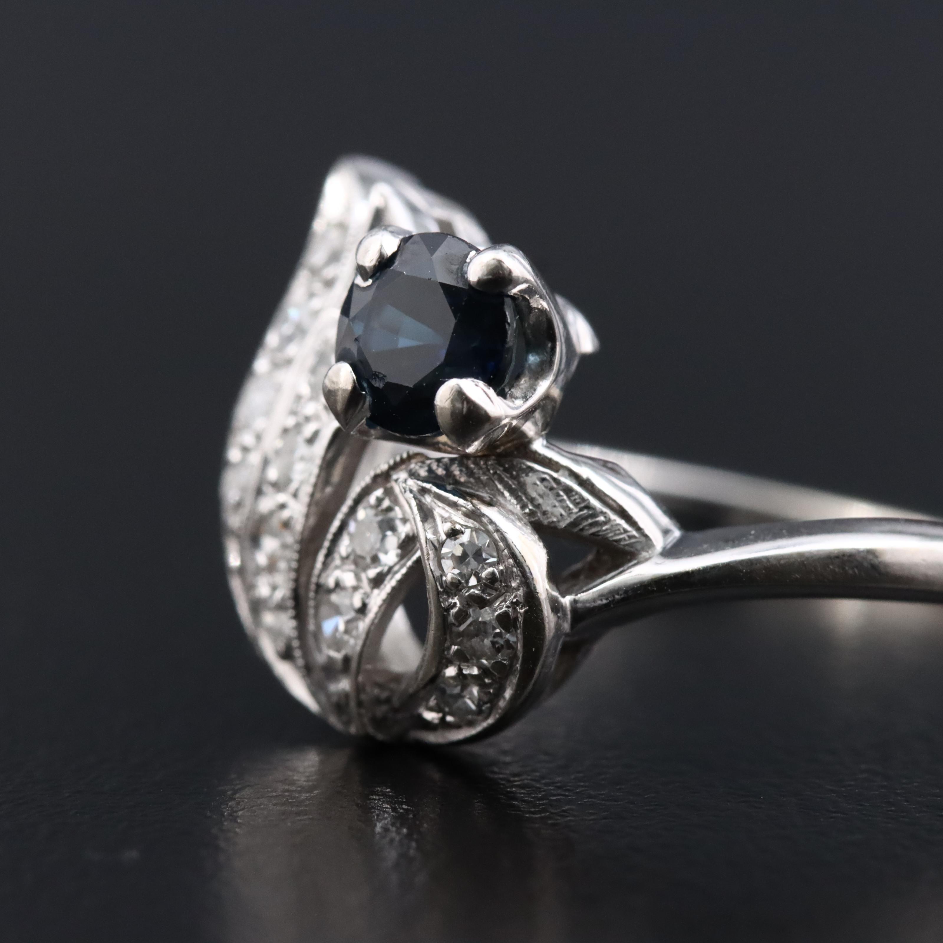 Vintage 14K Ribbon Sapphire and Diamond Ring