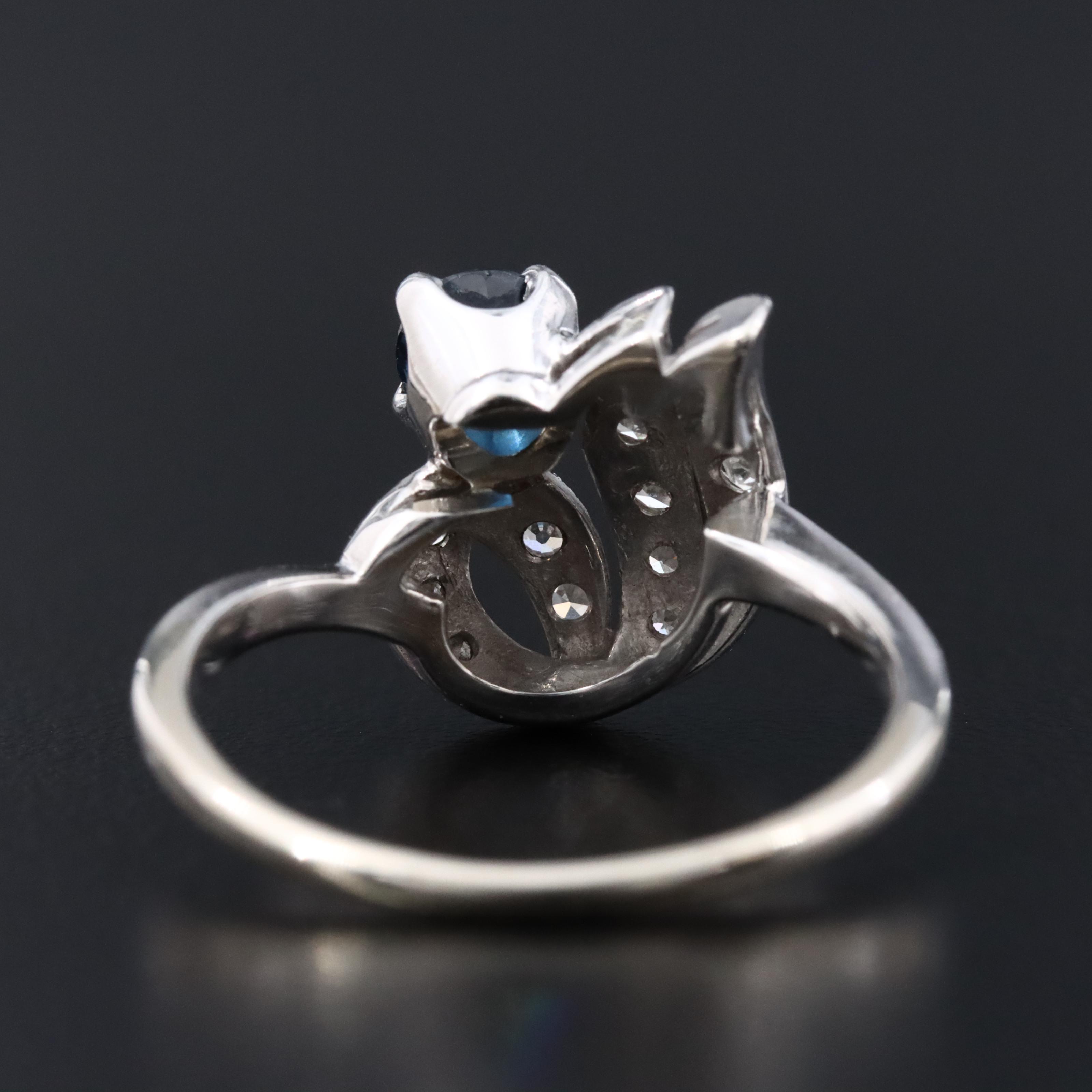 Vintage 14K Ribbon Sapphire and Diamond Ring