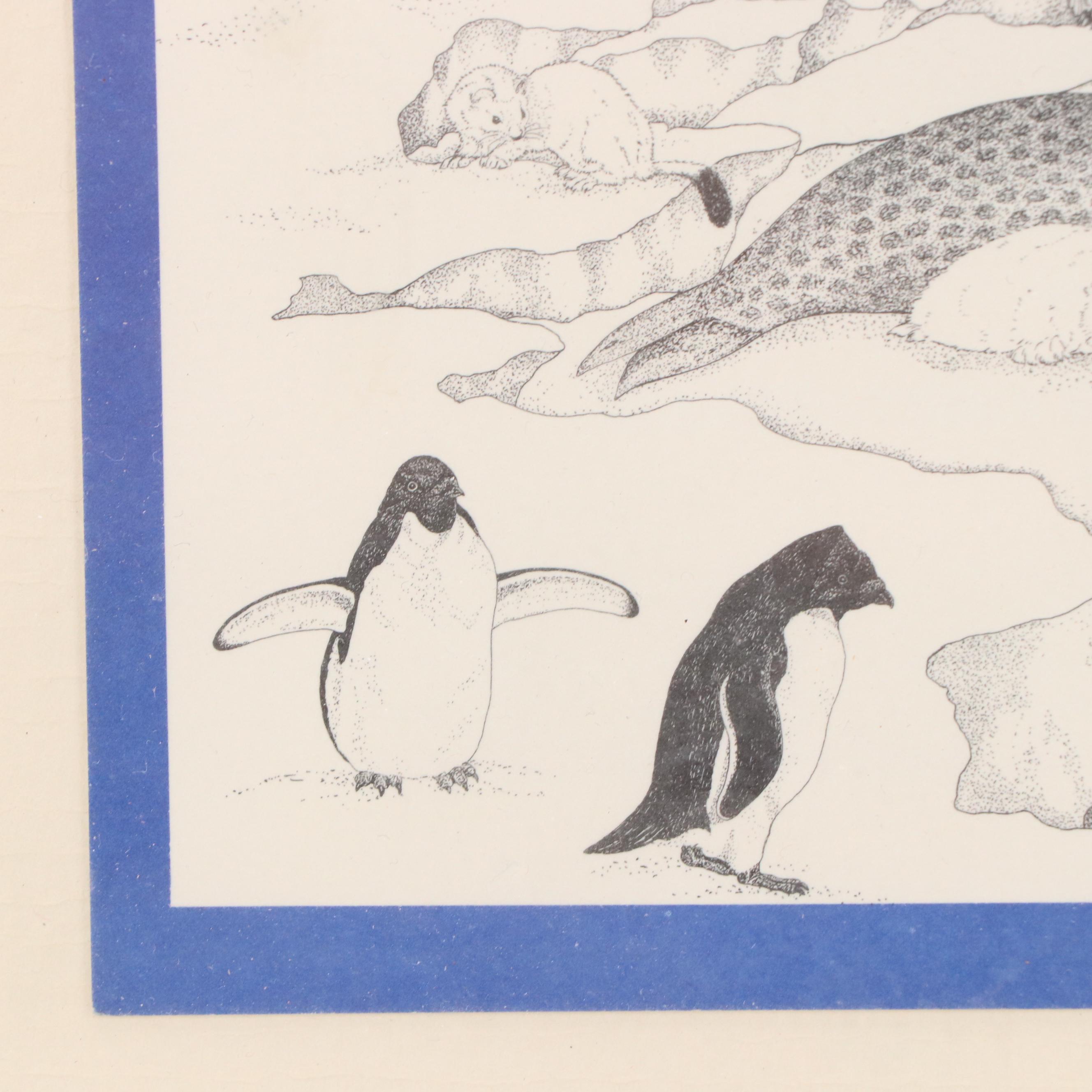 Lithograph Illustration of Arctic Wildlife, Late 20th Century