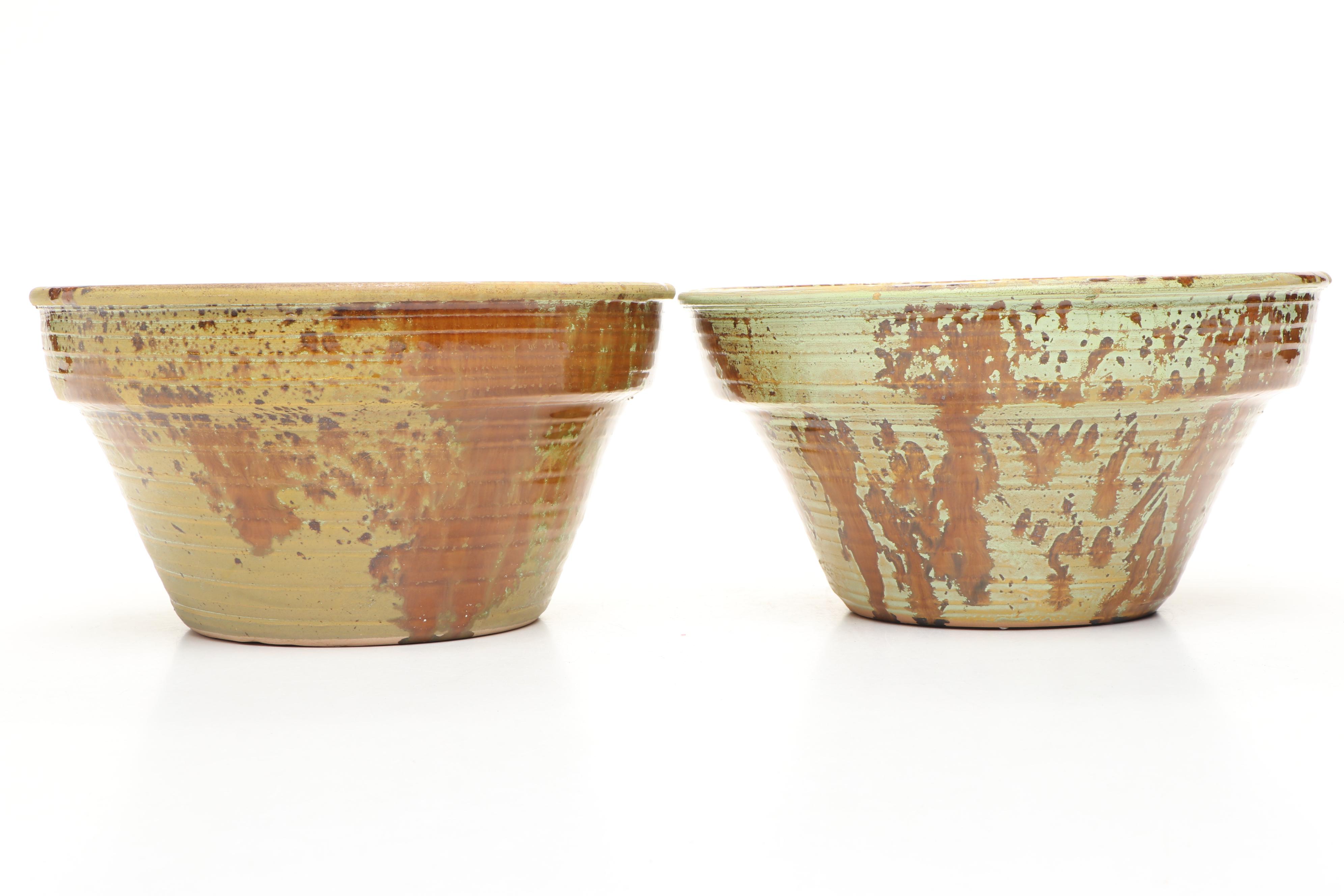 Raymor "Traditional" Brown and Green Glaze Ceramic Planters