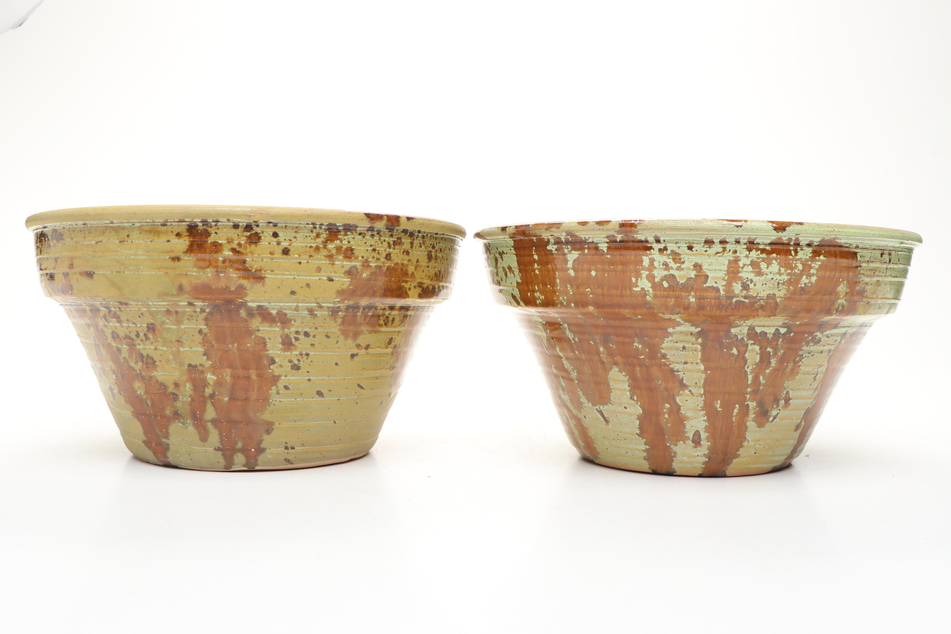 Raymor "Traditional" Brown and Green Glaze Ceramic Planters