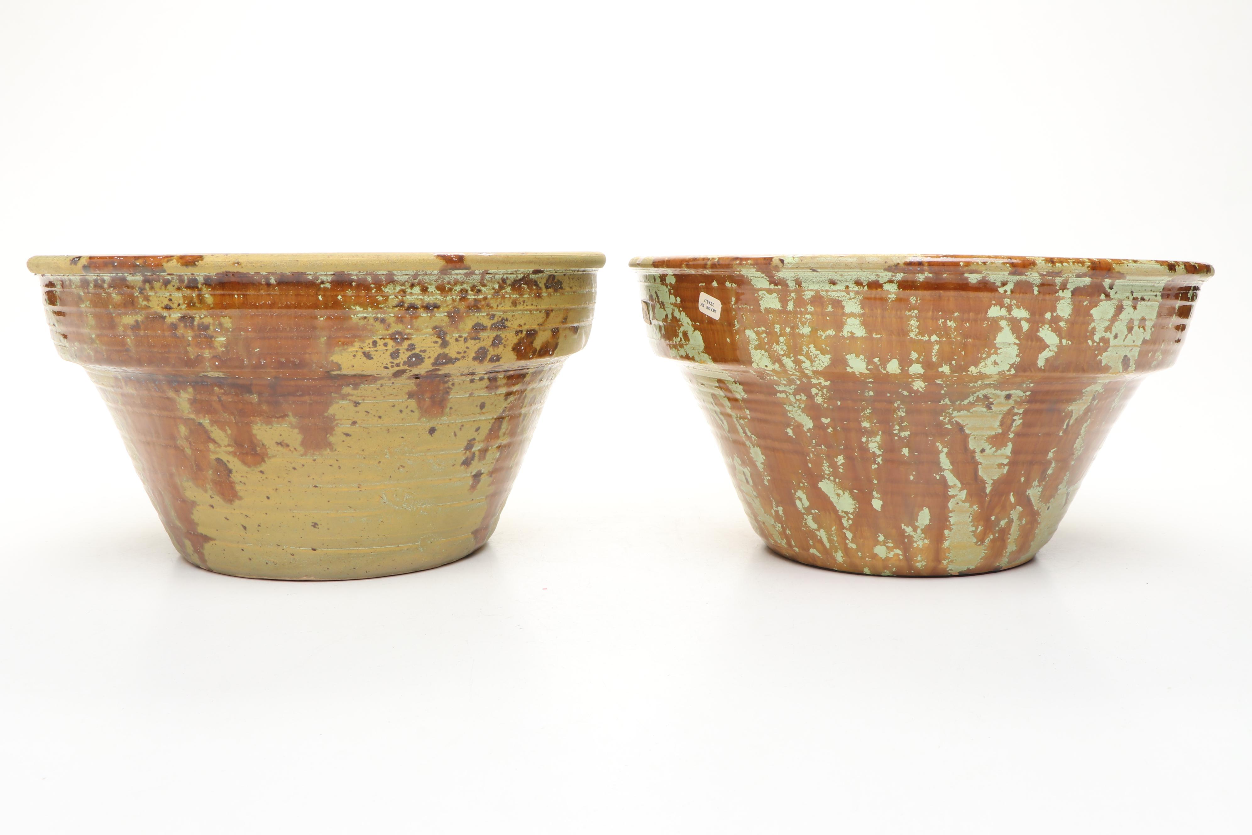 Raymor "Traditional" Brown and Green Glaze Ceramic Planters