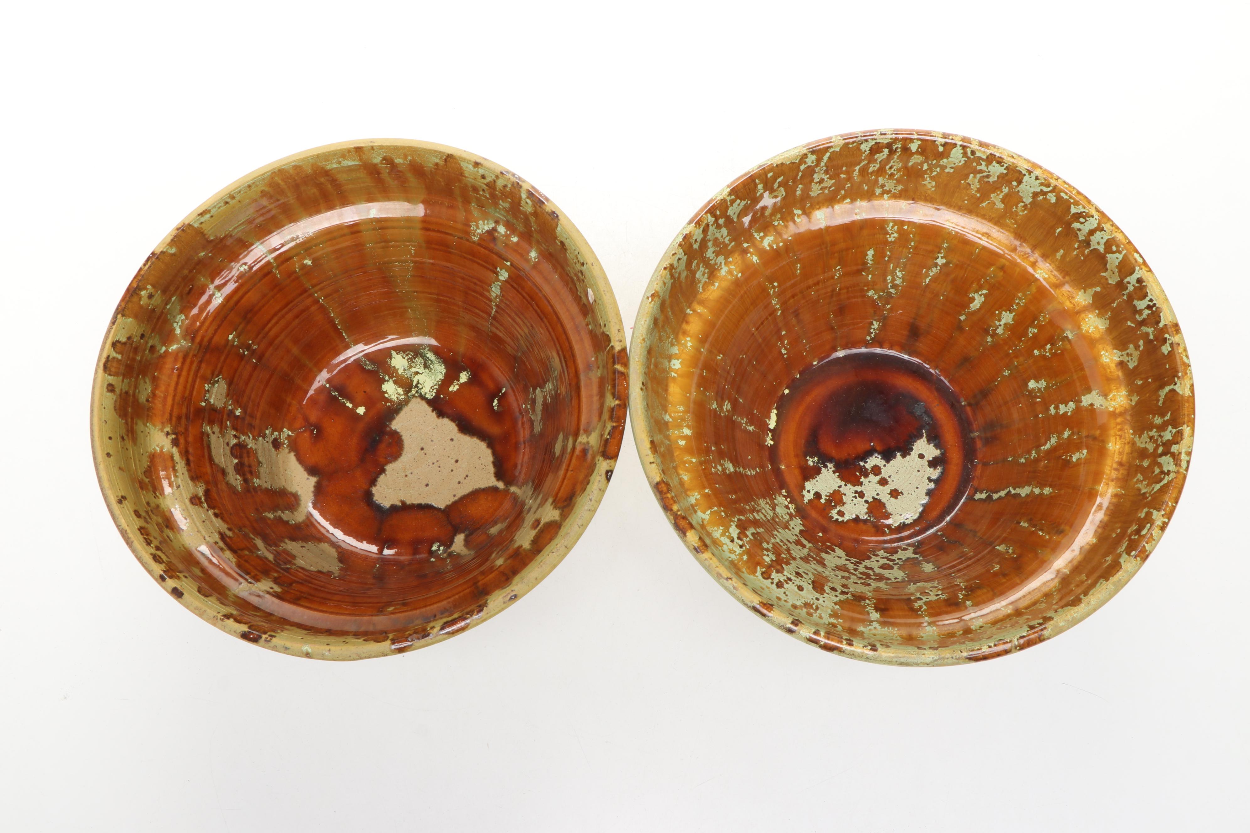 Raymor "Traditional" Brown and Green Glaze Ceramic Planters