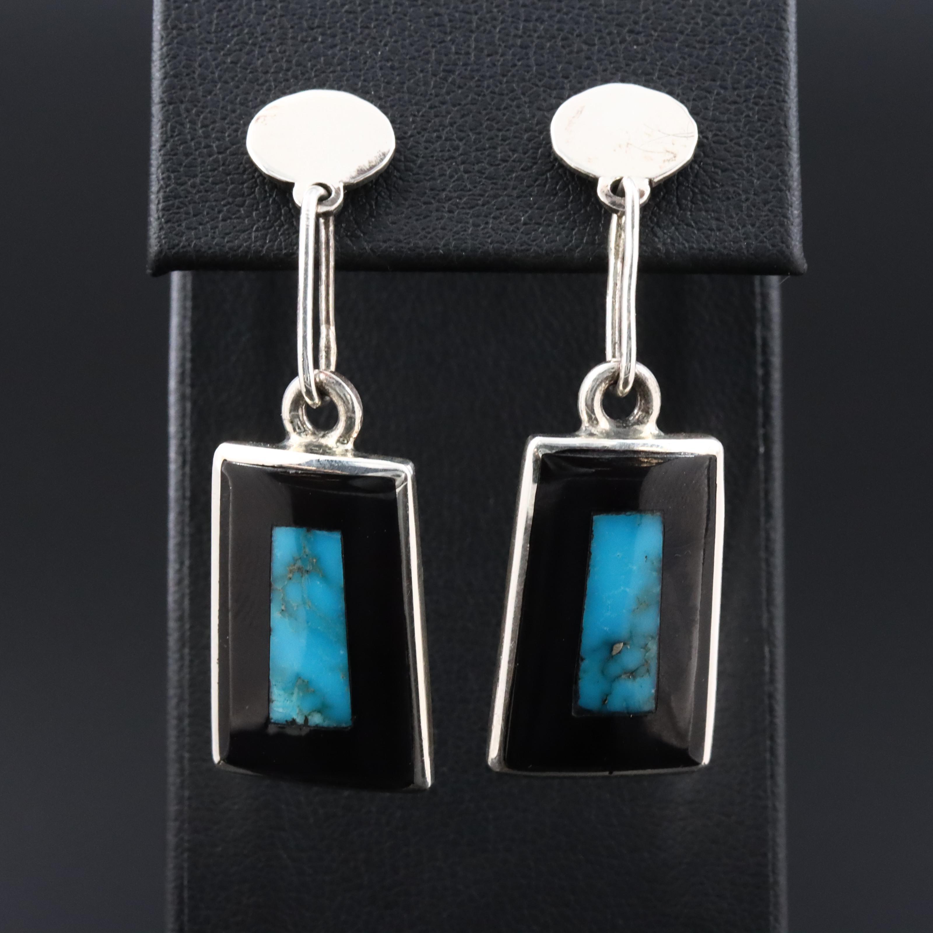 Harlan & Monica Coonsis Zuni Sterling Turquoise and Enamel Earrings