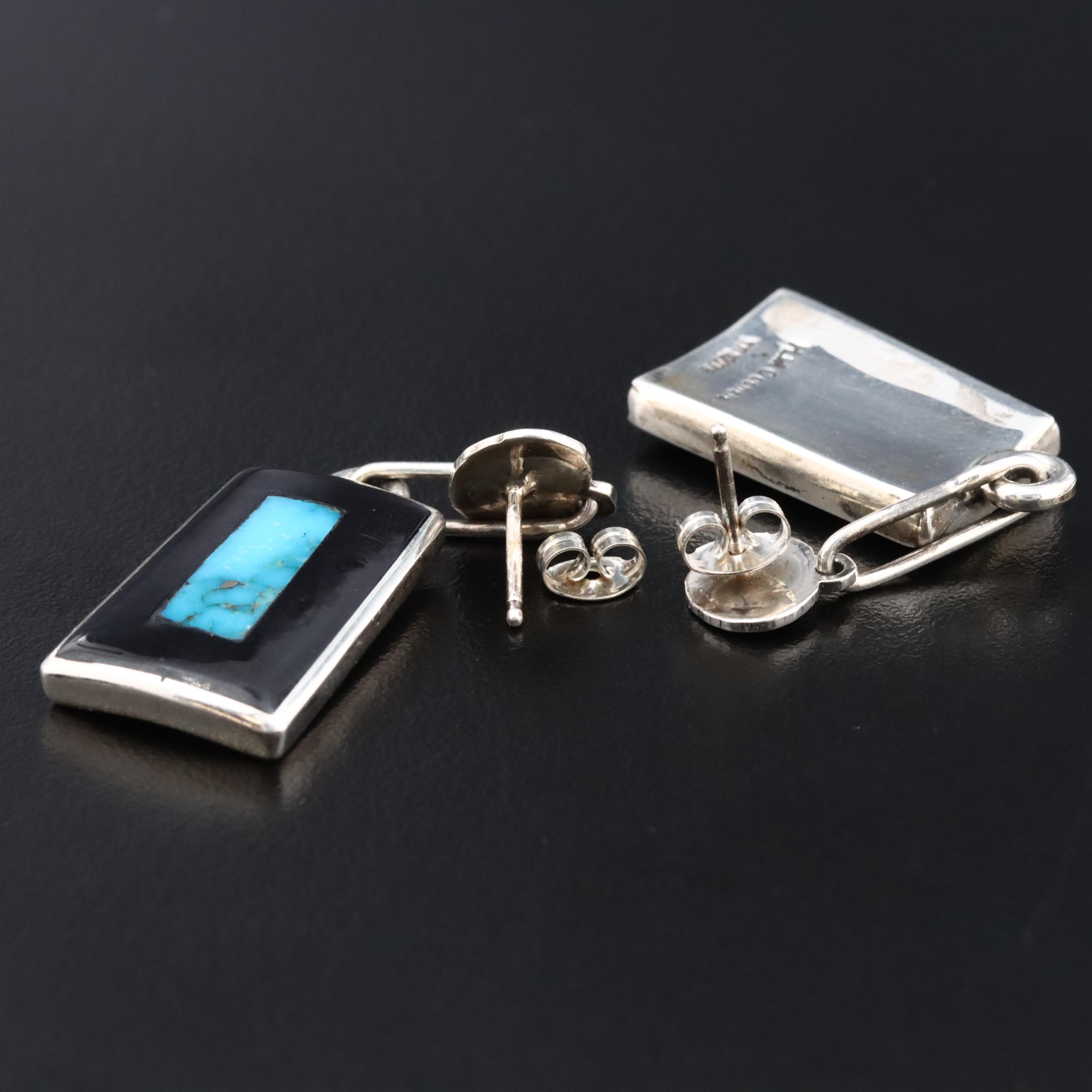 Harlan & Monica Coonsis Zuni Sterling Turquoise and Enamel Earrings