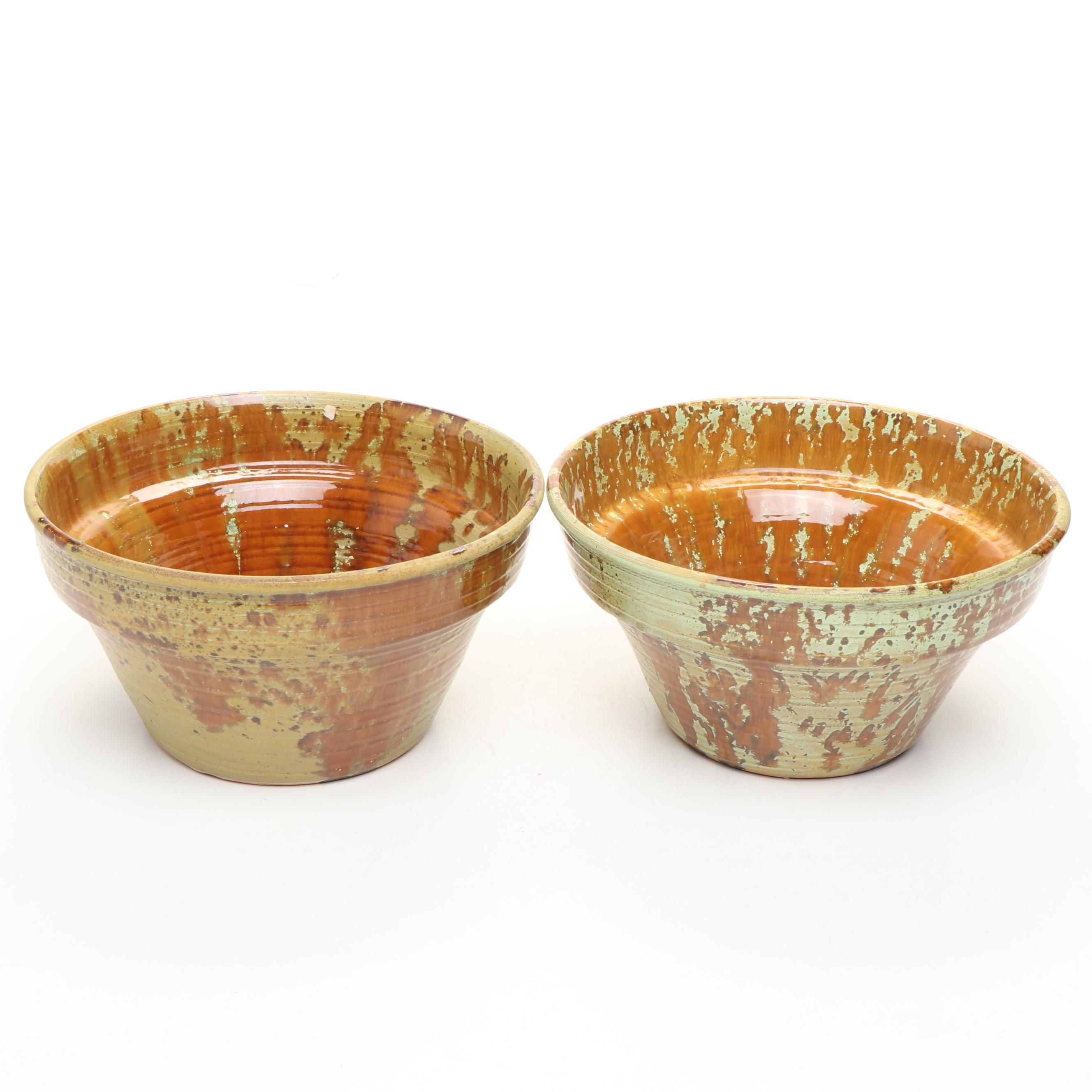 Raymor "Traditional" Brown and Green Glaze Ceramic Planters
