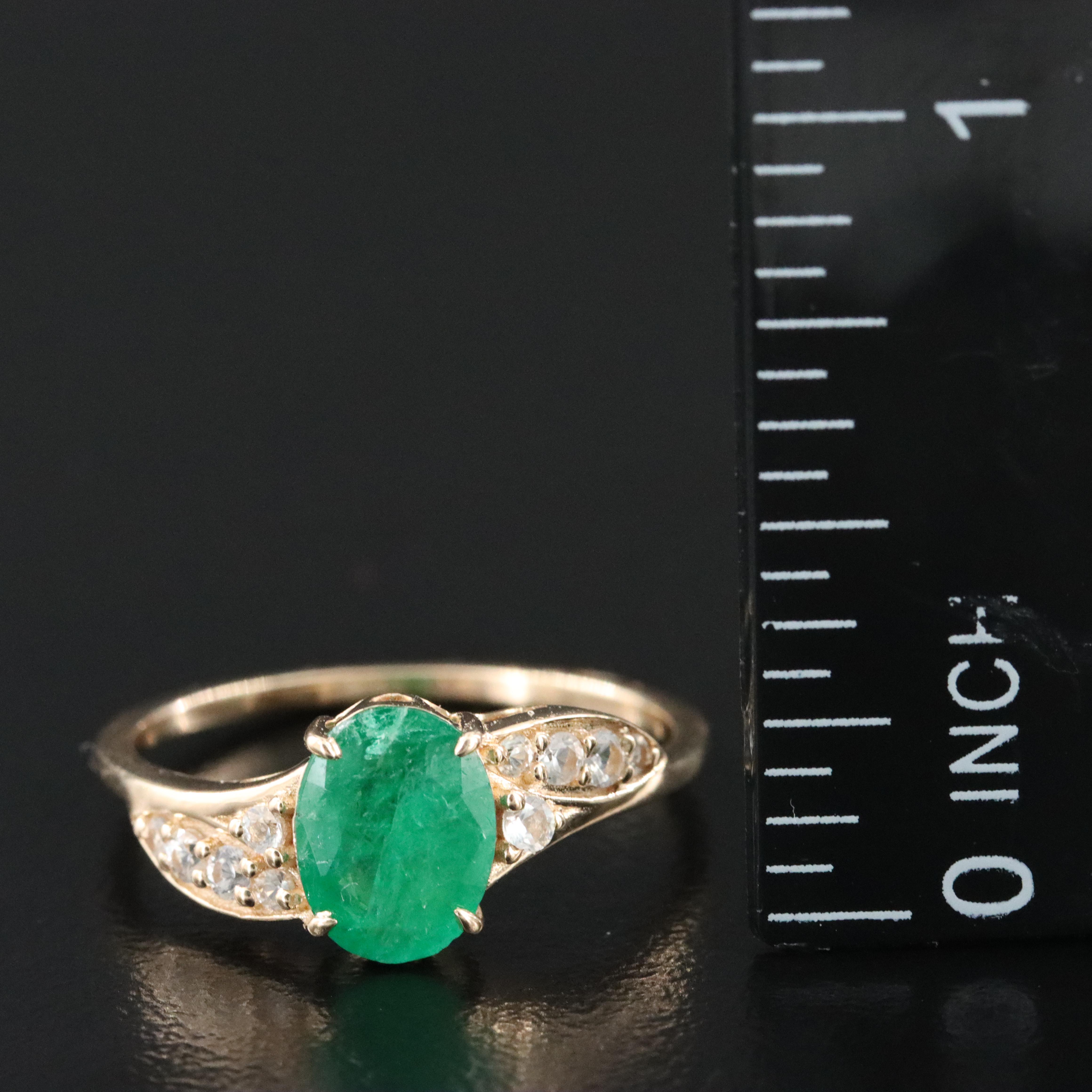 14K Emerald and White Topaz Ring