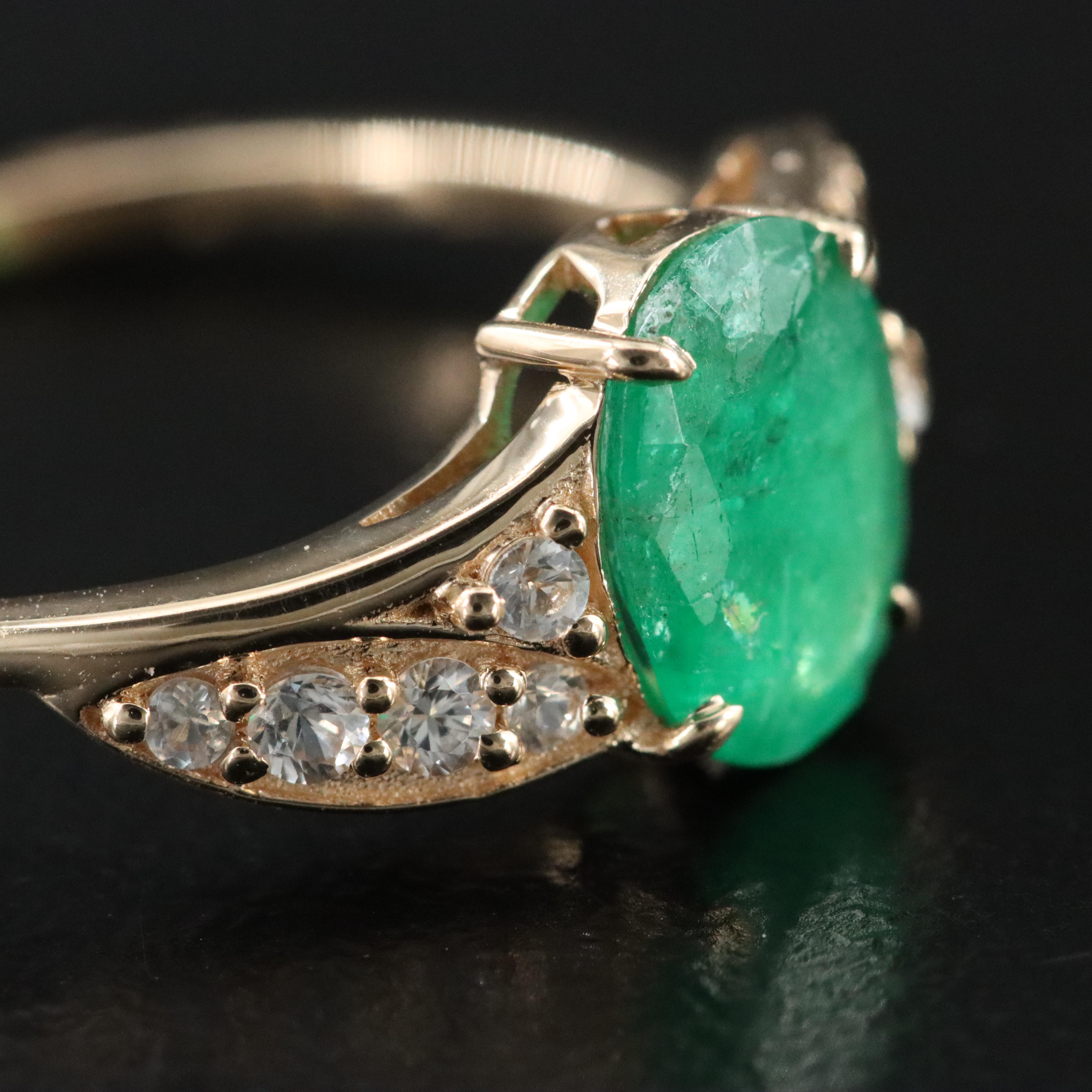 14K Emerald and White Topaz Ring