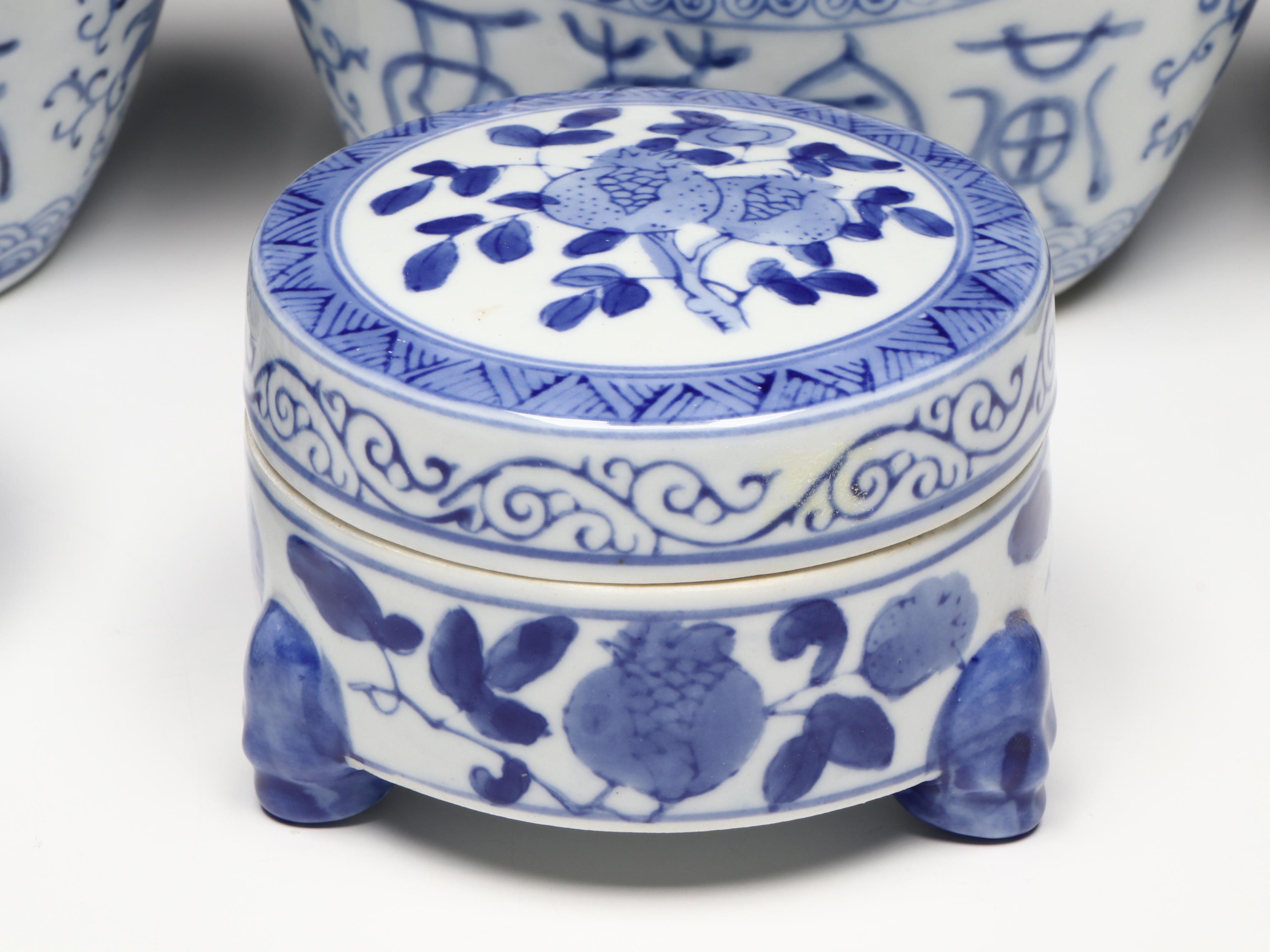 Chinese Blue and White Rice Porcelain Teacups with Other Blue and White Décor