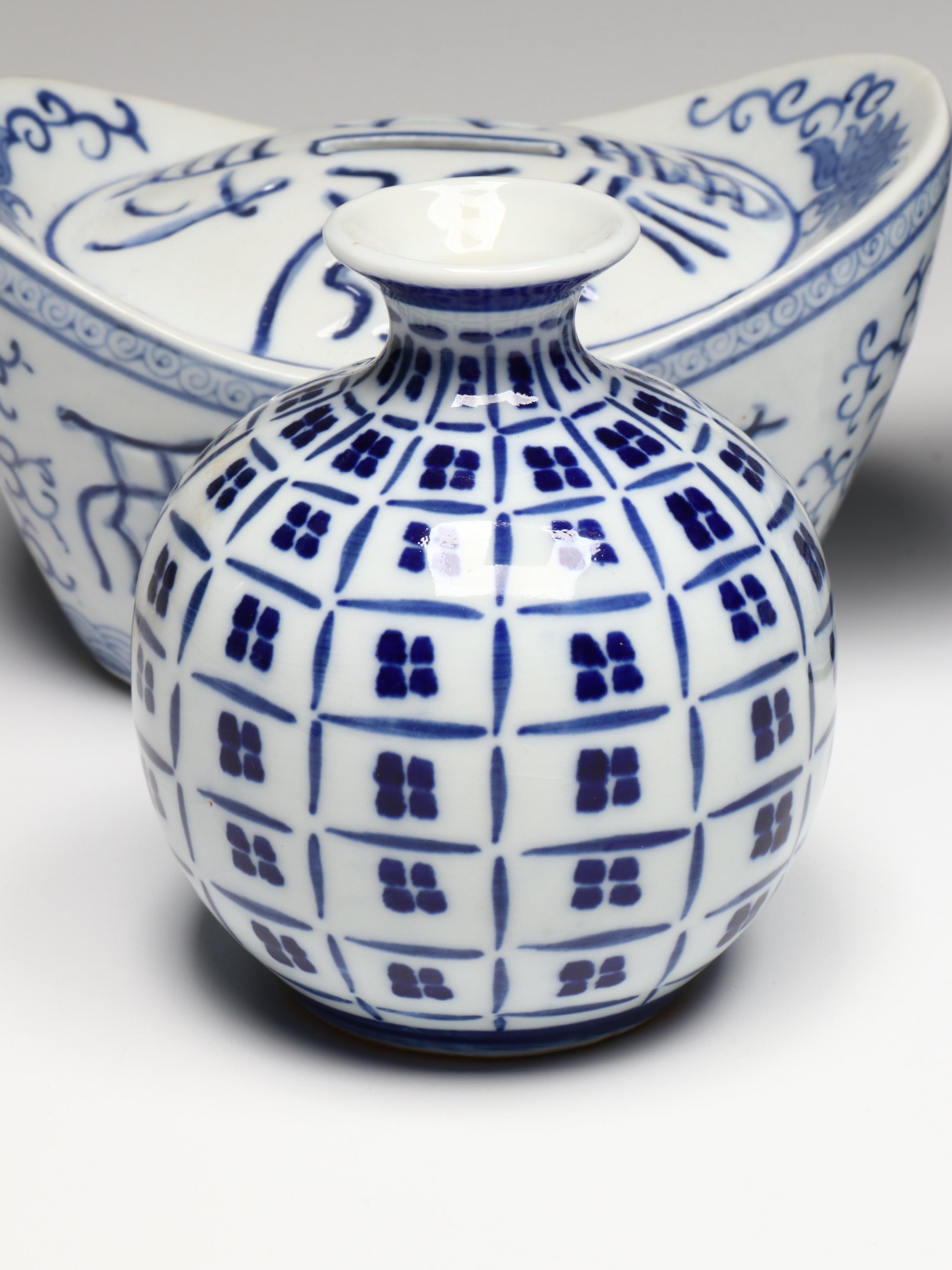 Chinese Blue and White Rice Porcelain Teacups with Other Blue and White Décor