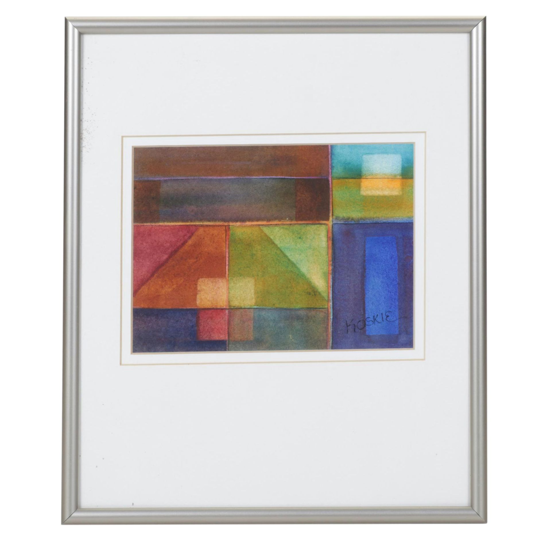 Sandra Koskie Primary Colored Abstract Geometric Watercolor Painting