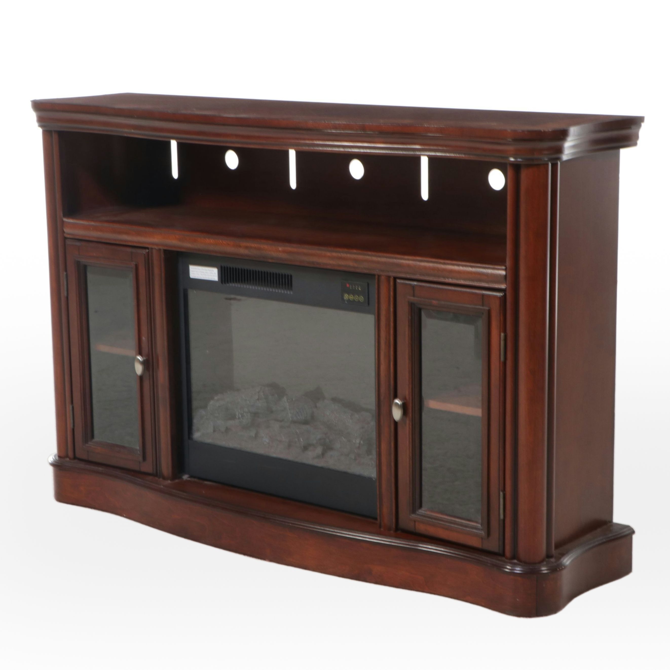 Mahogany Veneered Electric Fireplace and Media Cabinet