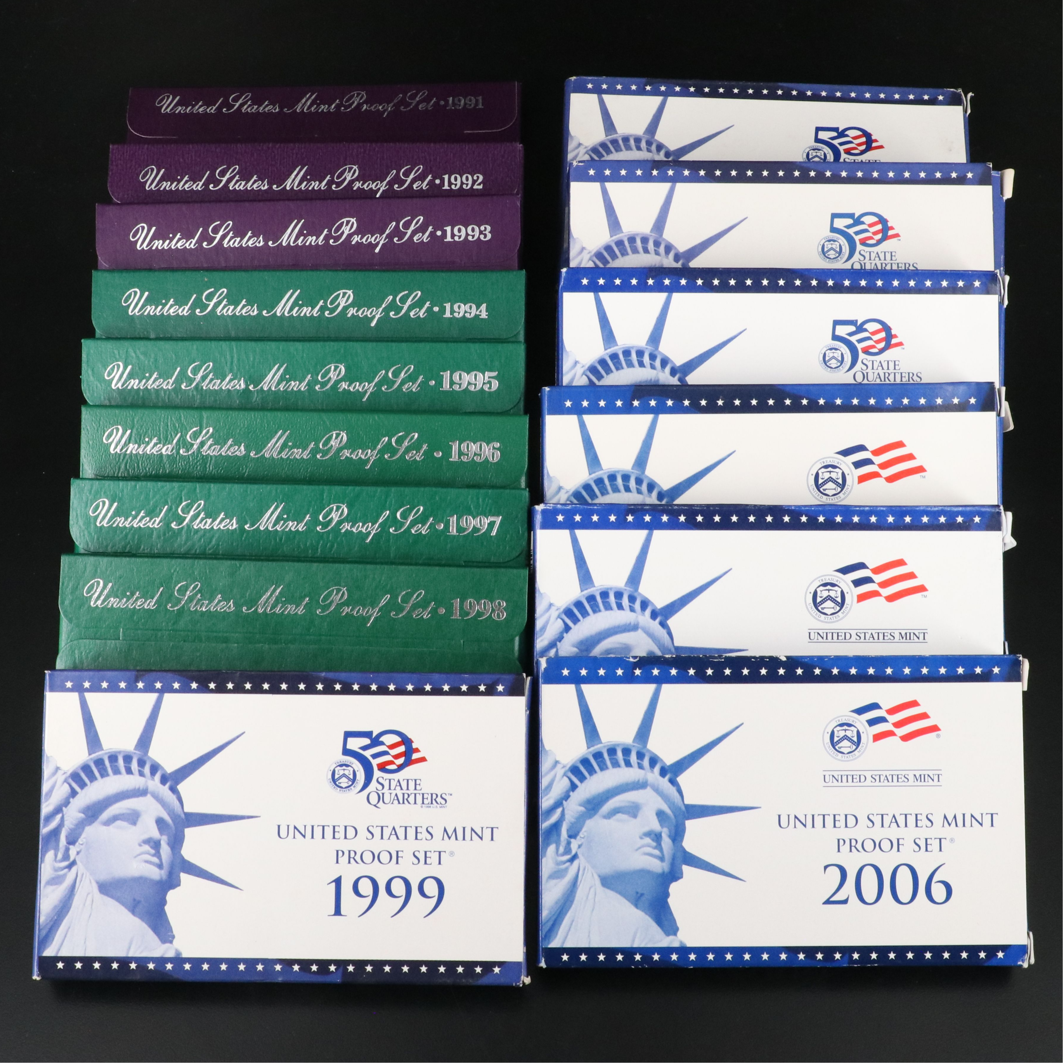 Fifteen Modern U.S. Proof Sets 1991-2006 Missing Only 2001