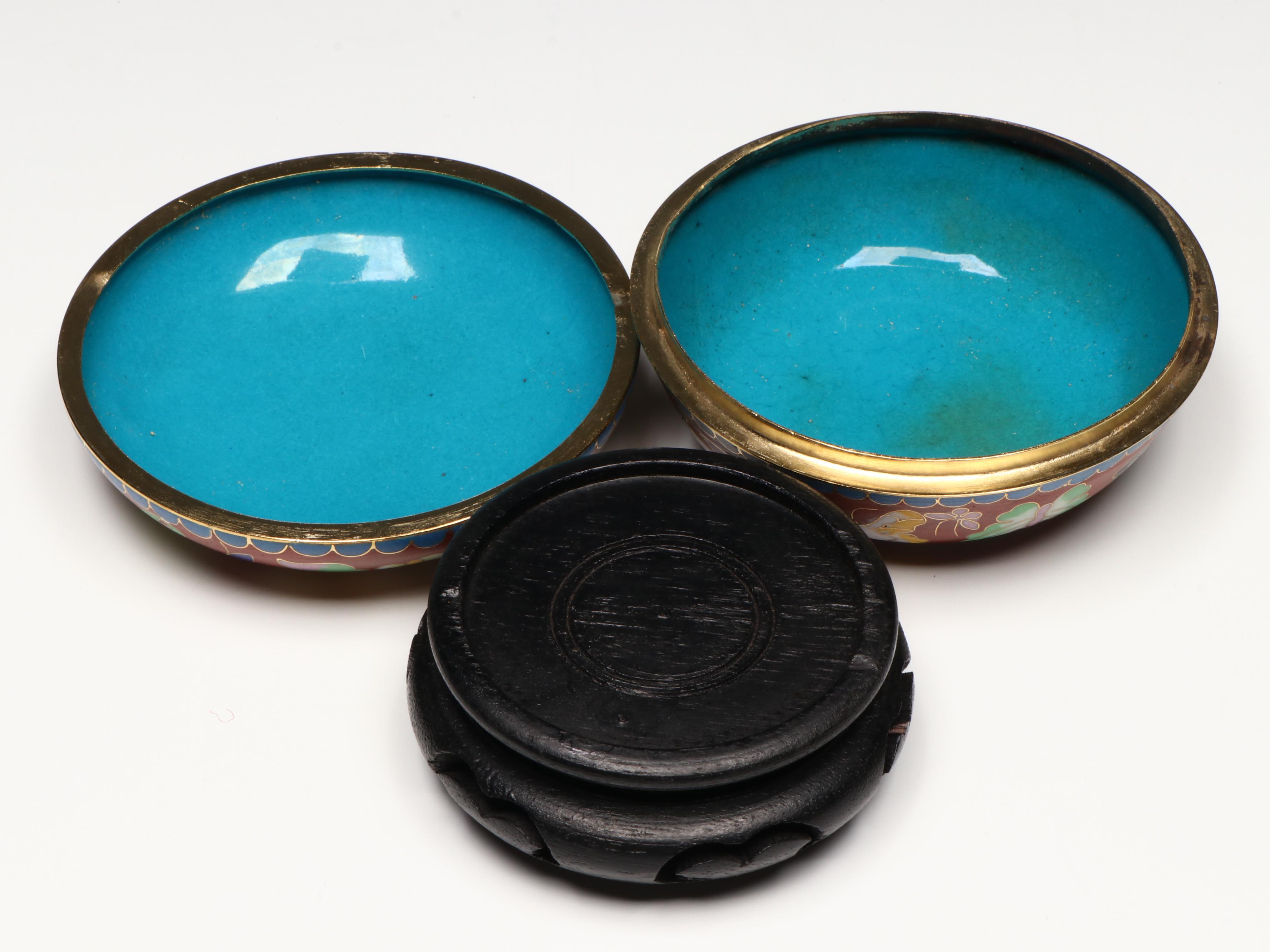 Chinese Cloisonné Covered Boxes with Other Cloisonné Décor, Stands