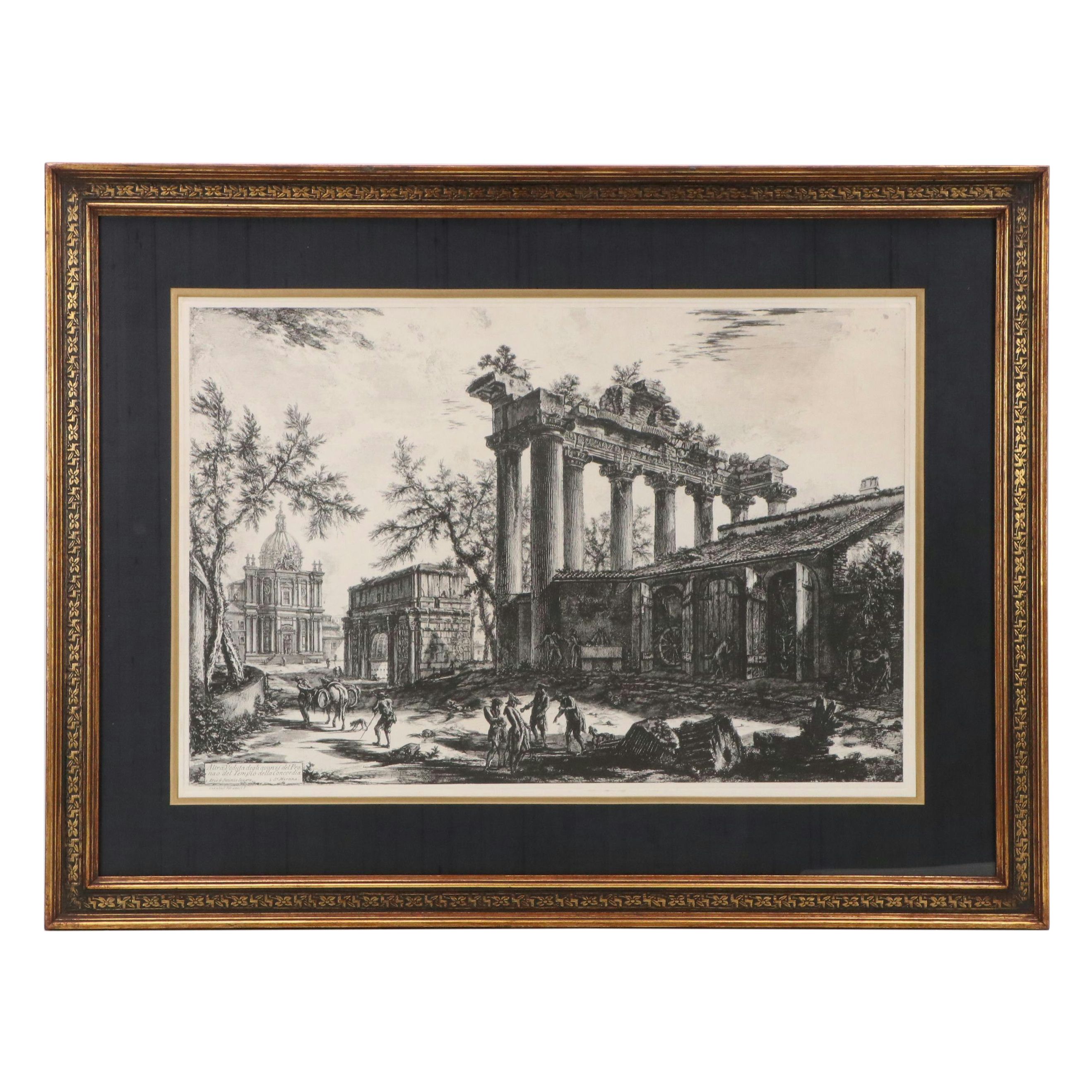 Architectural Etching After Giovanni Piranesi "View of the Temple of Concordia"