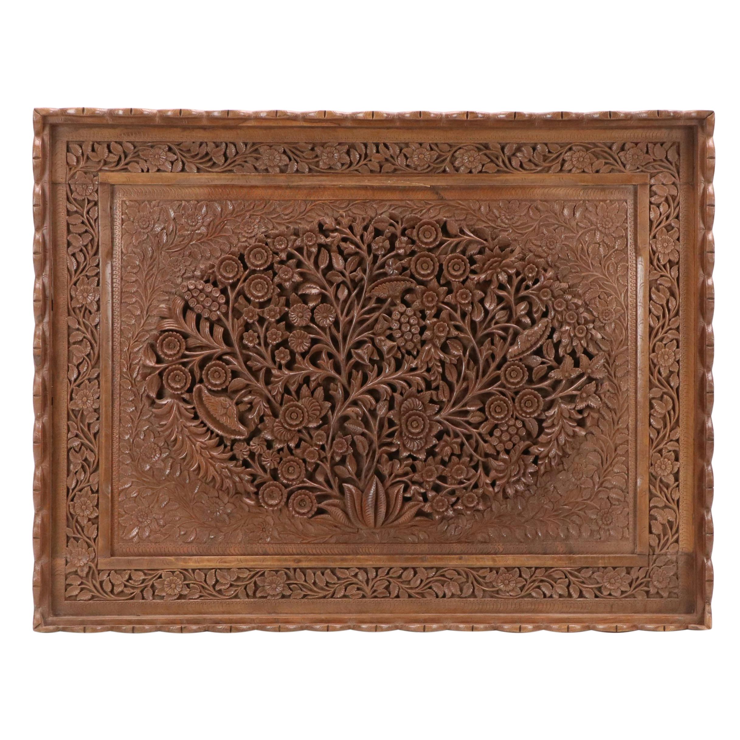 Carved Wood Relief with Floral Designs, 20th Century