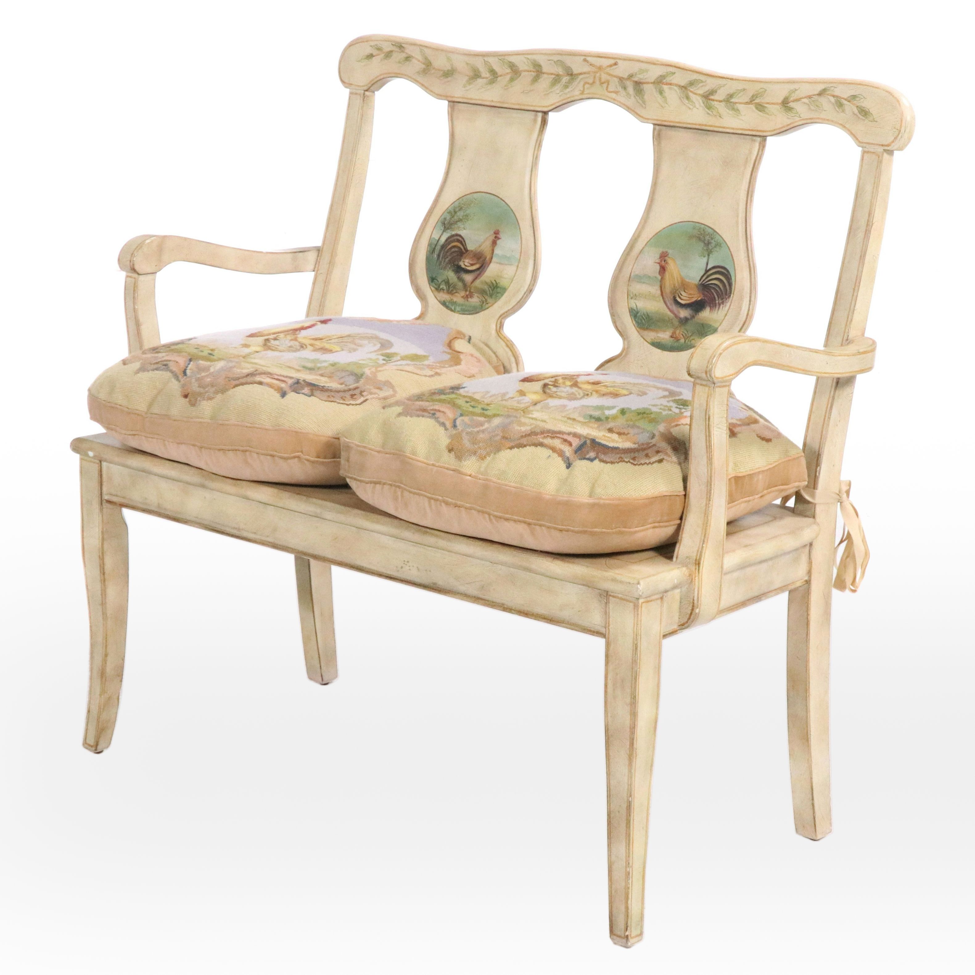 Drexel-Heritage Hand-Painted Wood Bench