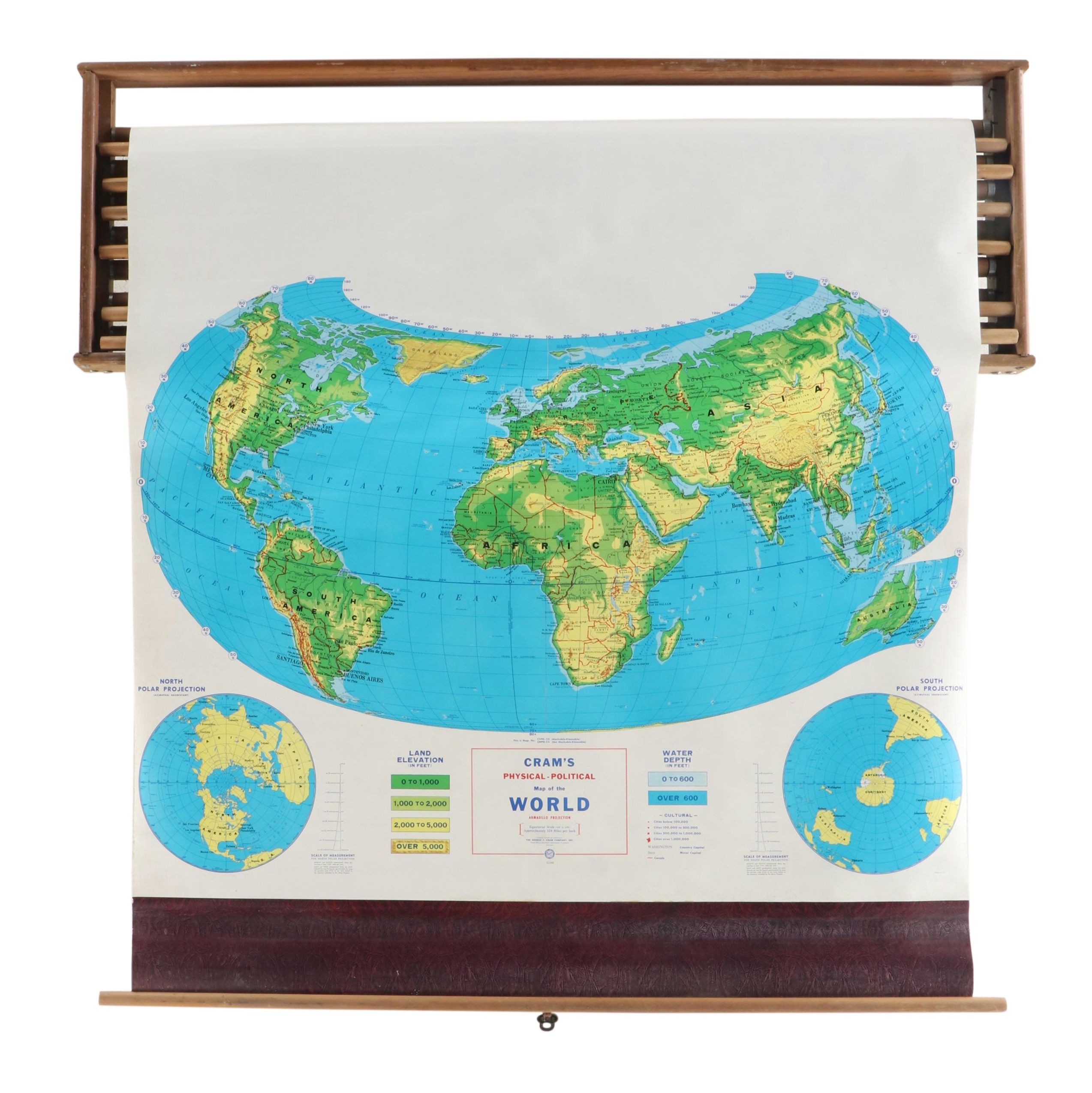 Cram's Physical and Political Mounted Pull Down Maps