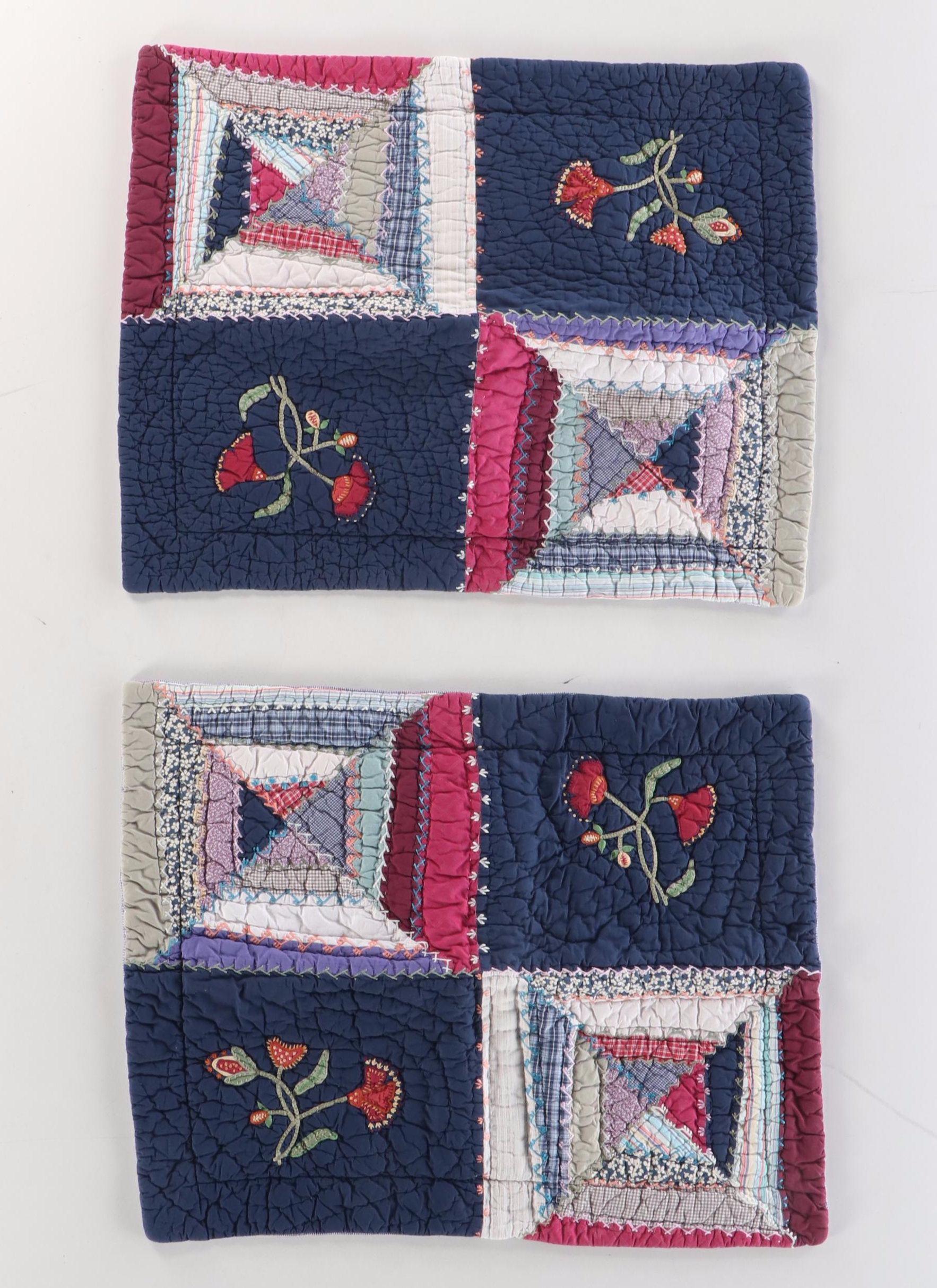 Pottery Barn Red and Blue Floral Cotton Quilt and Shams