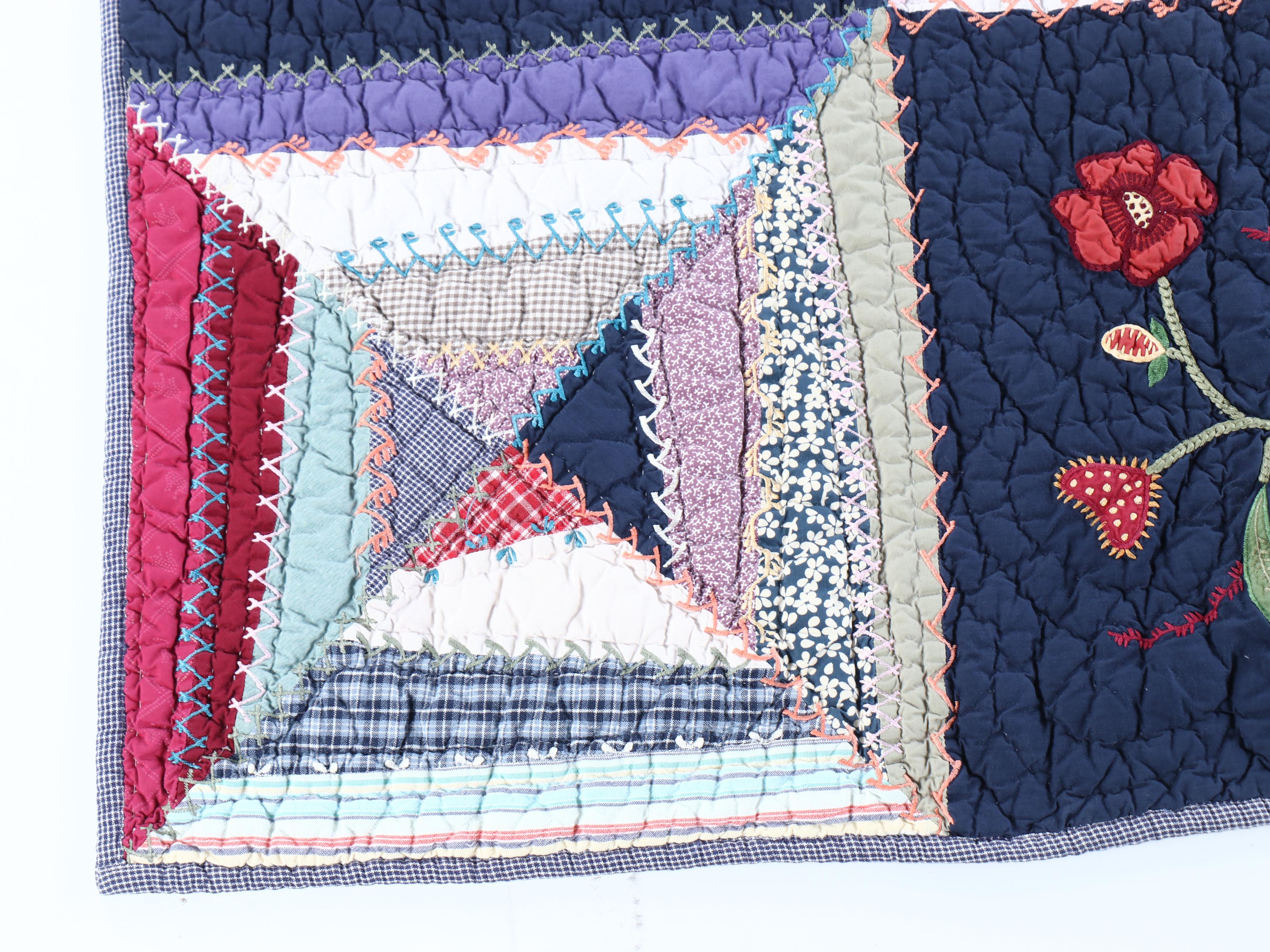 Pottery Barn Red and Blue Floral Cotton Quilt and Shams