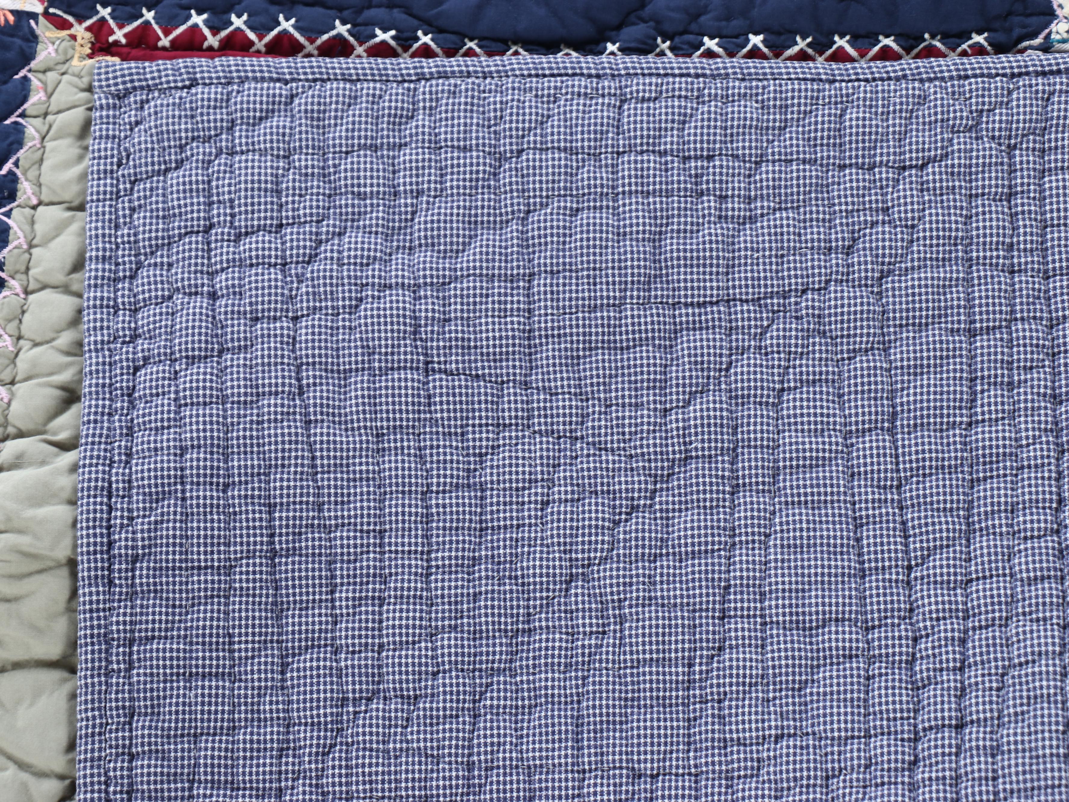 Pottery Barn Red and Blue Floral Cotton Quilt and Shams