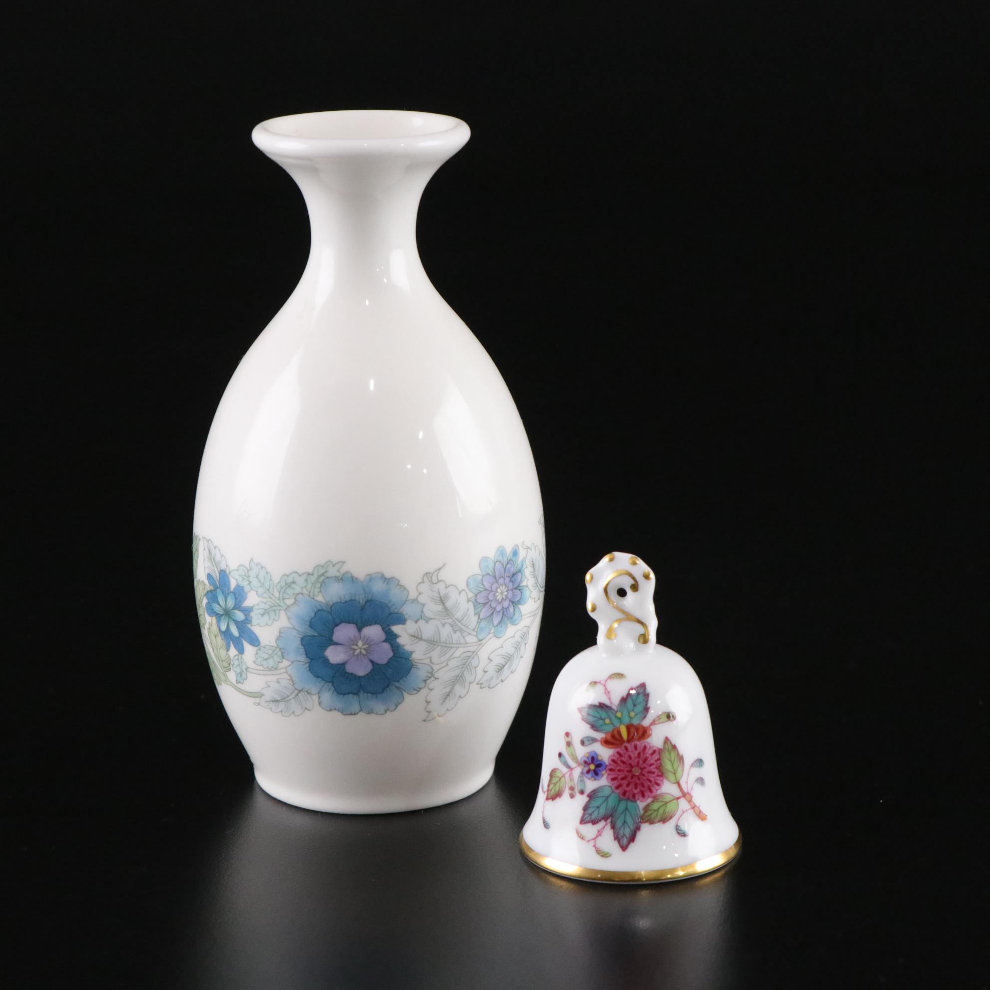 Herend Porcelain Bell and Wedgwood "Clementine" Bone China Bud Vase
