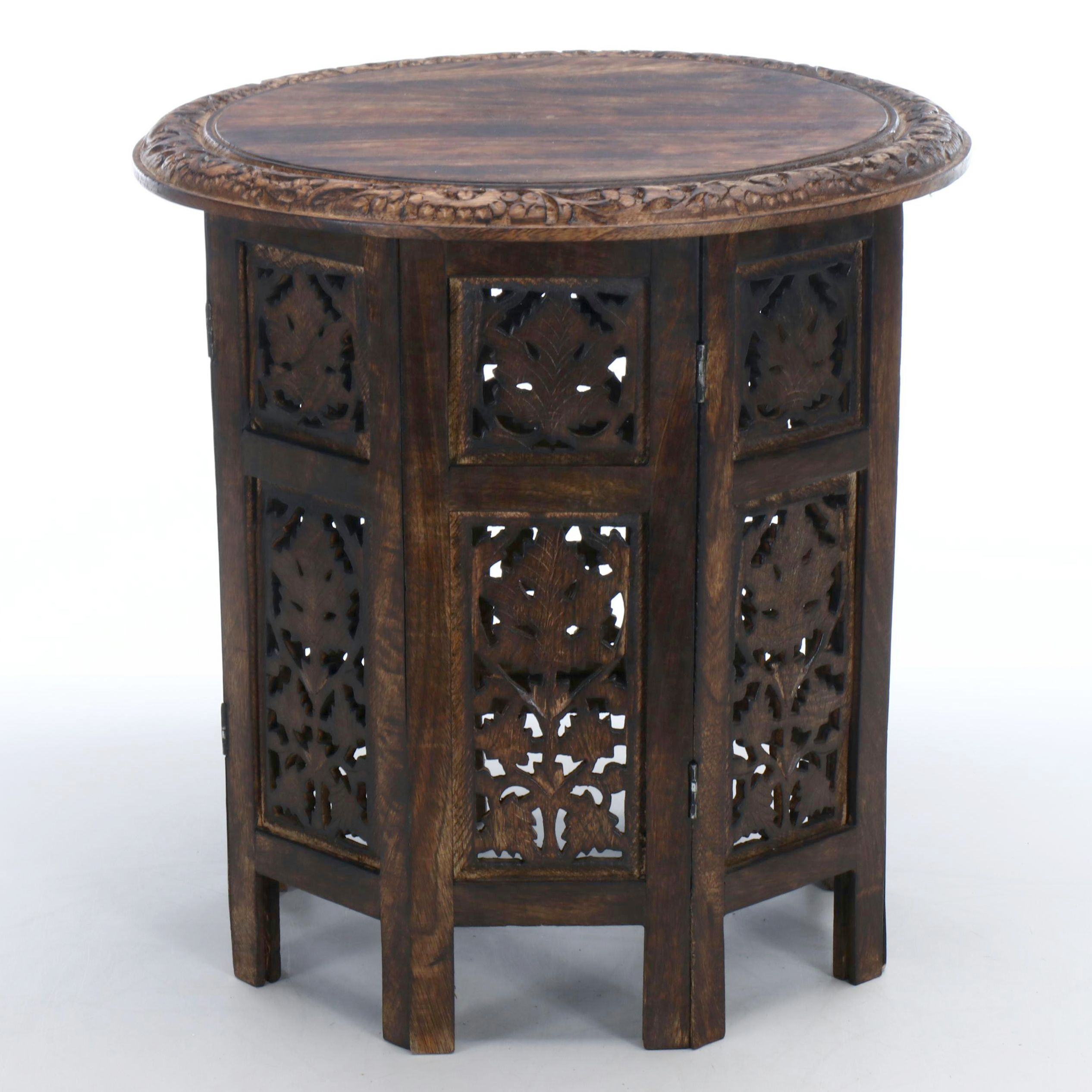Southeast Asian Style Carved Wood Collapsible Table