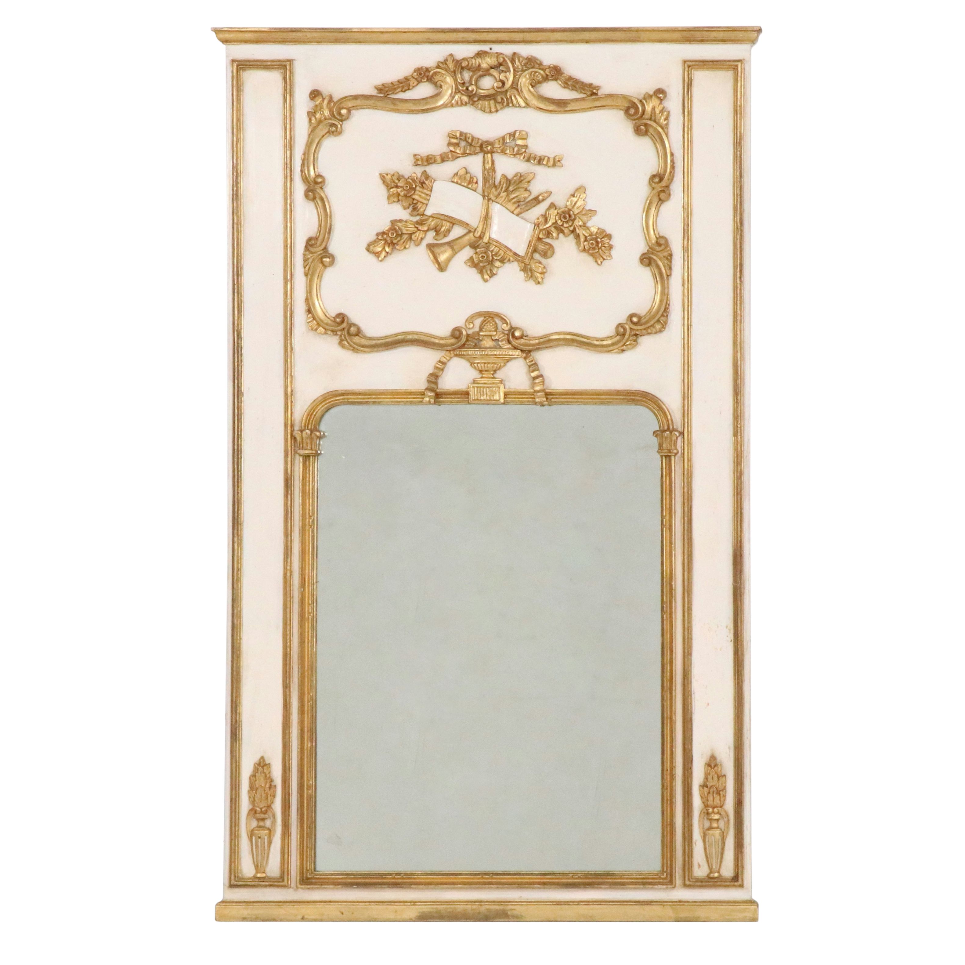 Italian Parcel Gilt and Painted Wood Trumeau Mirror, Mid to Late 20th Century