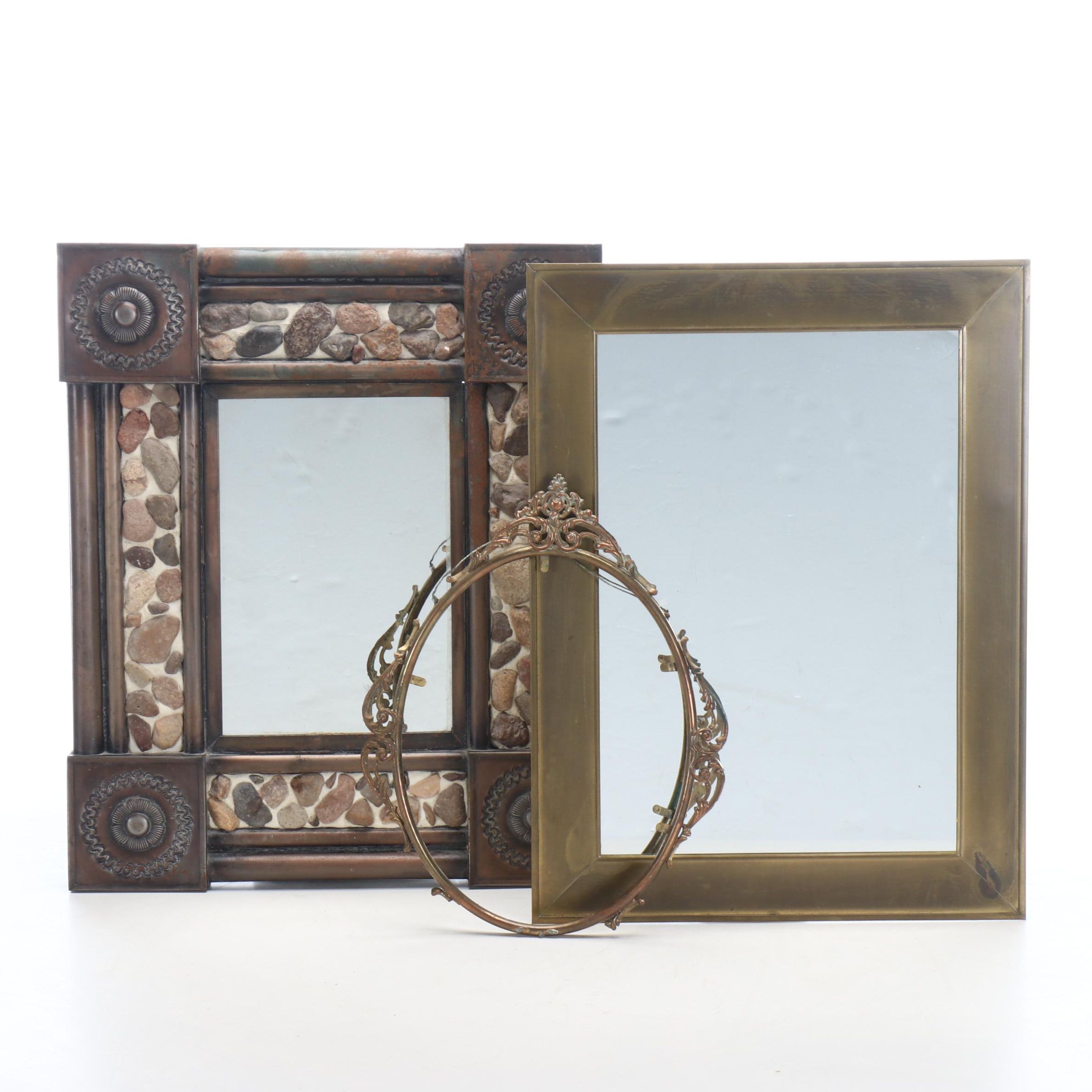 American Period Brass Frame with Other Stone Mosaic Wall Mirrors and Oval Frame
