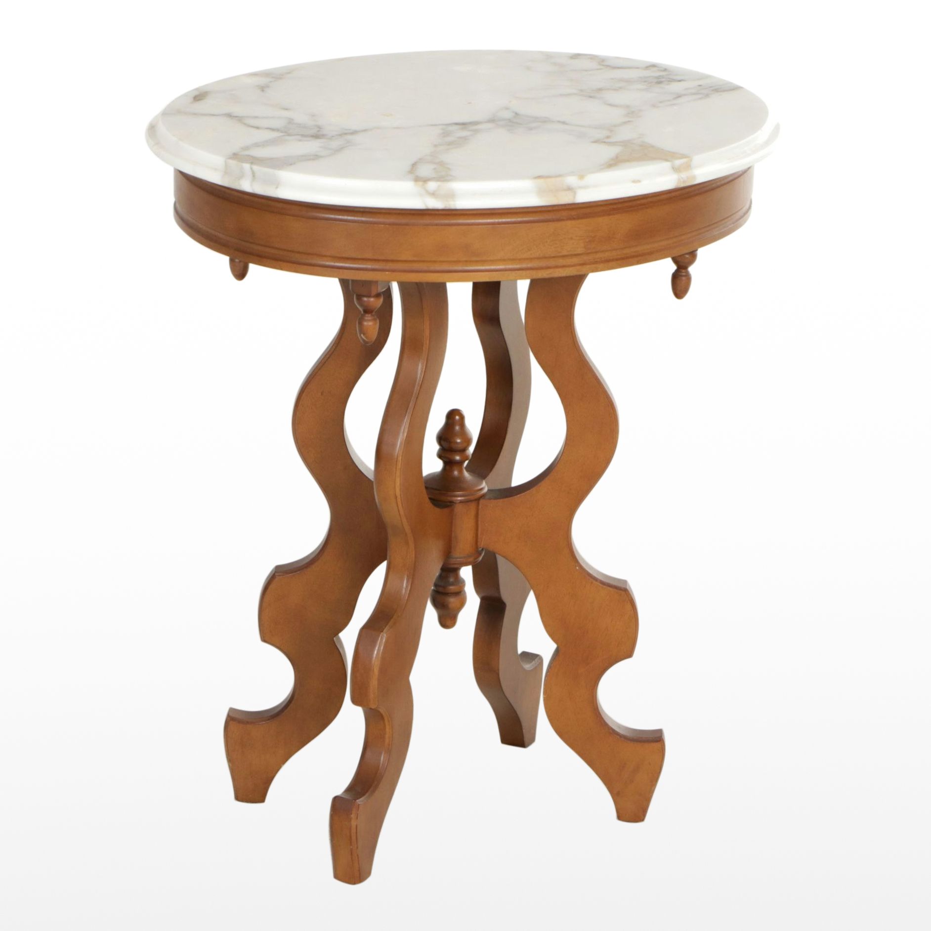 Victorian Style Walnut Marble-Top Side Table, Late 20th Century