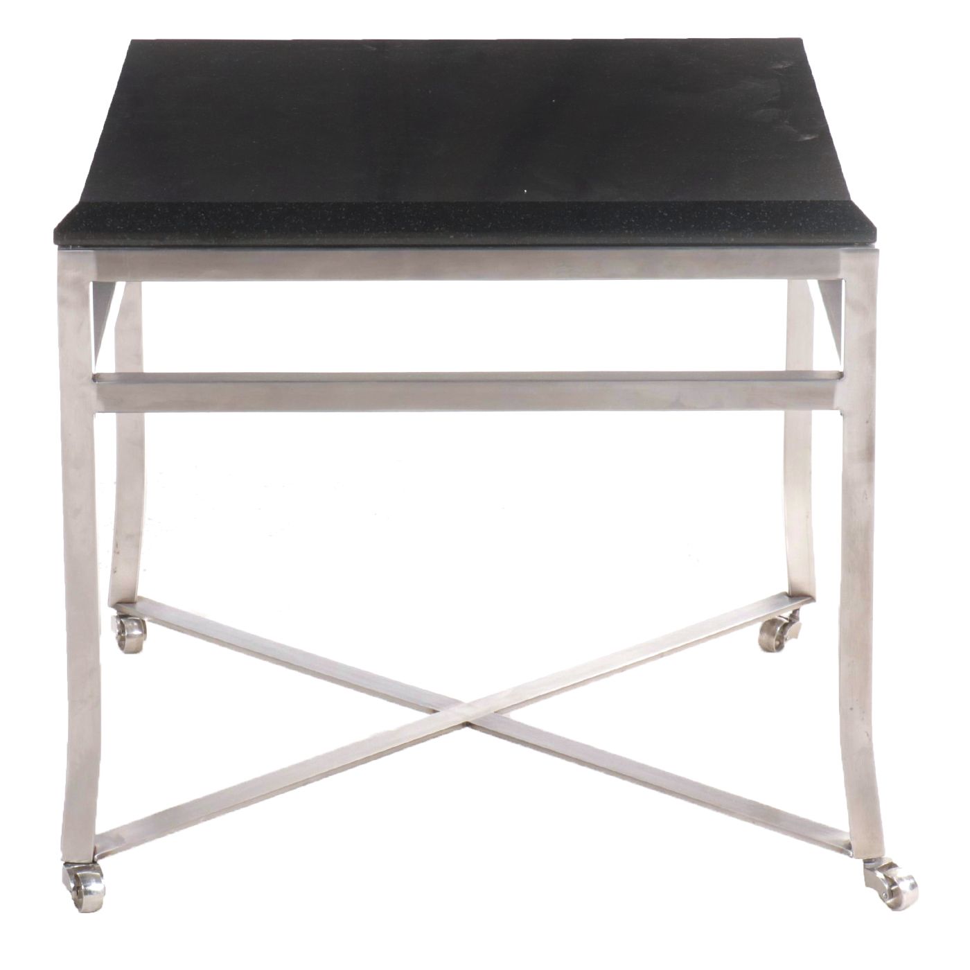 Contemporary Chromed Metal End Table with Black Granite Top