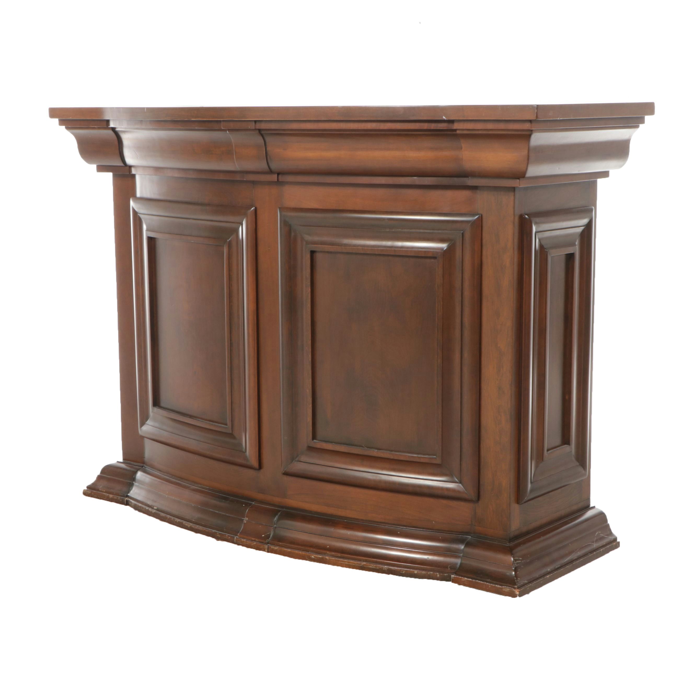 Mahogany Finish Home Bar with Marble Inlay Top