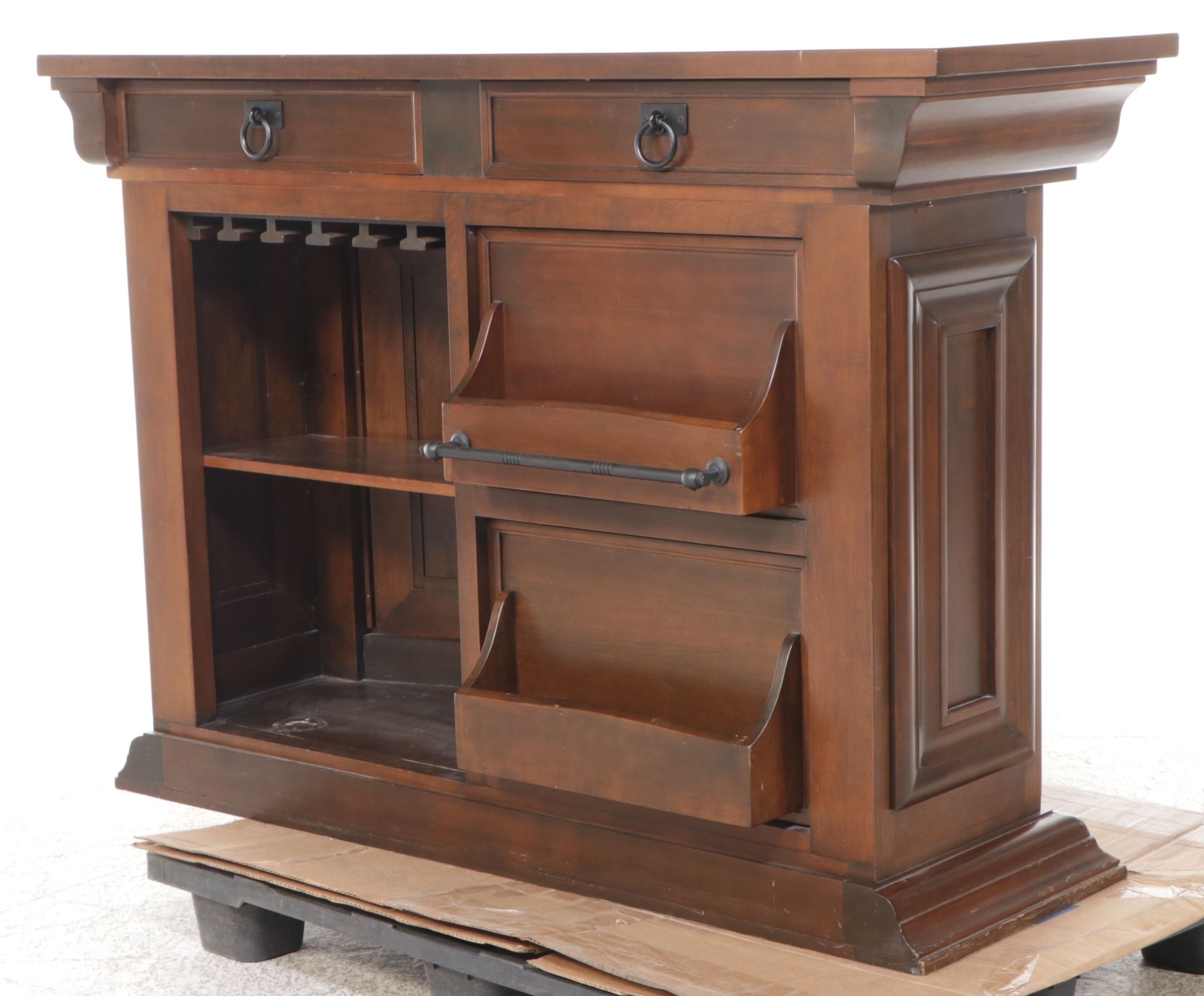Mahogany Finish Home Bar with Marble Inlay Top