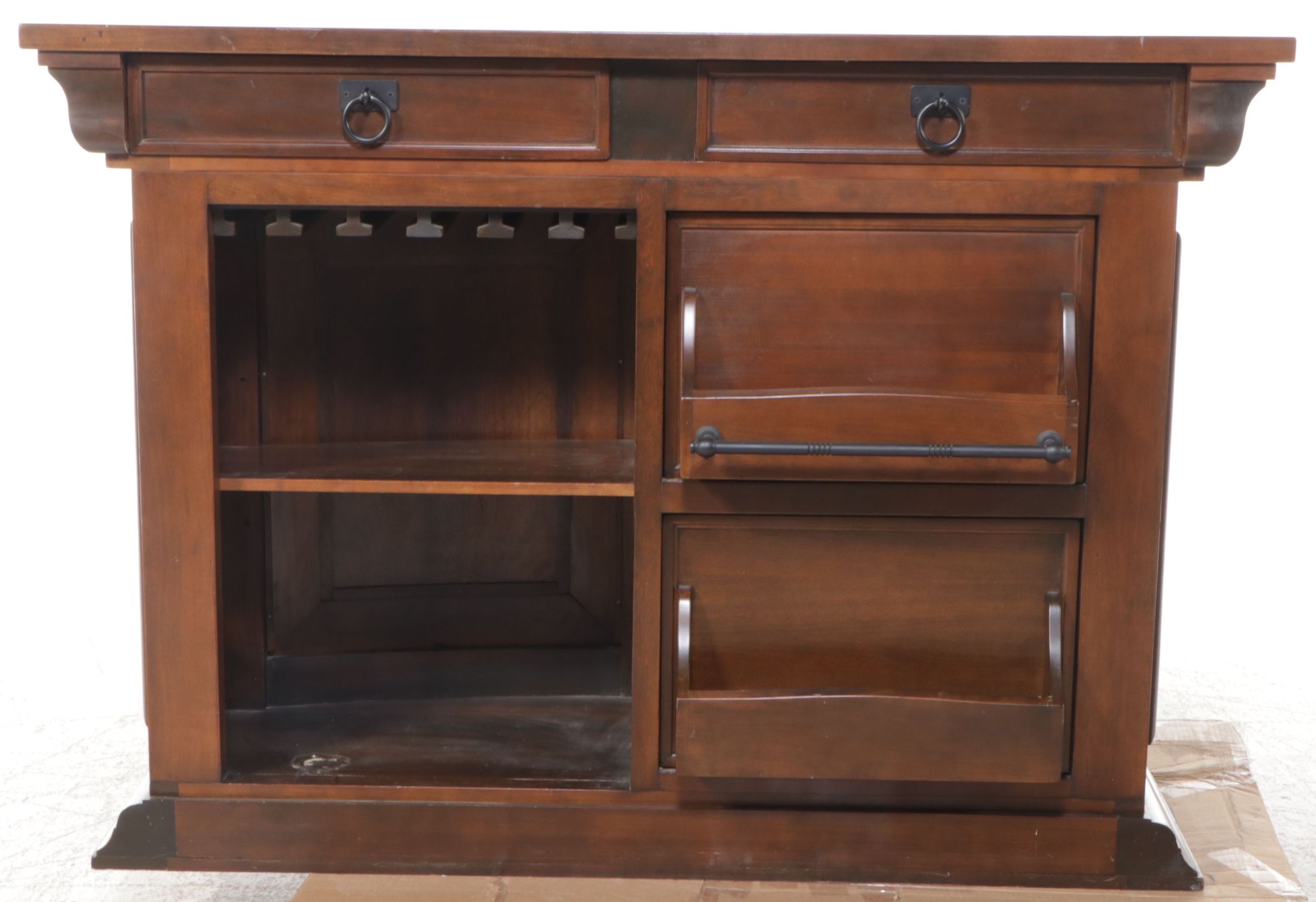 Mahogany Finish Home Bar with Marble Inlay Top