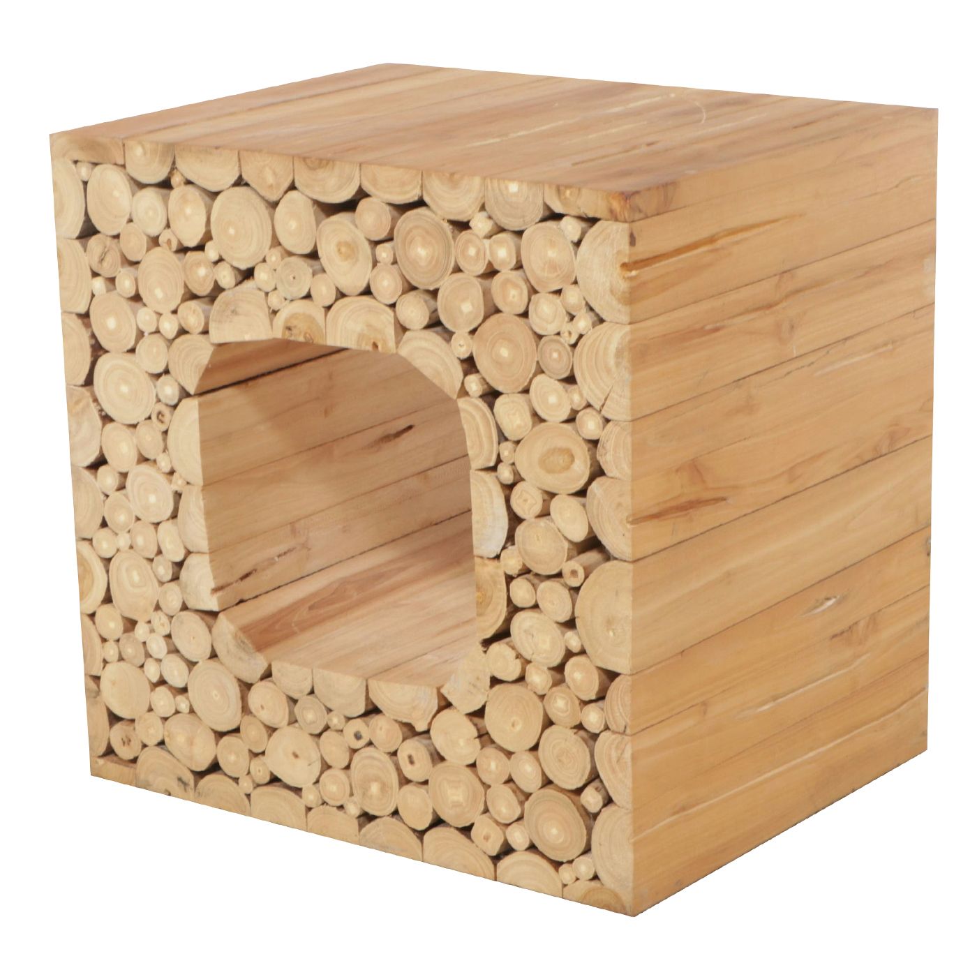 Contemporary Natural Finish Crossed Section Wooden Side Table