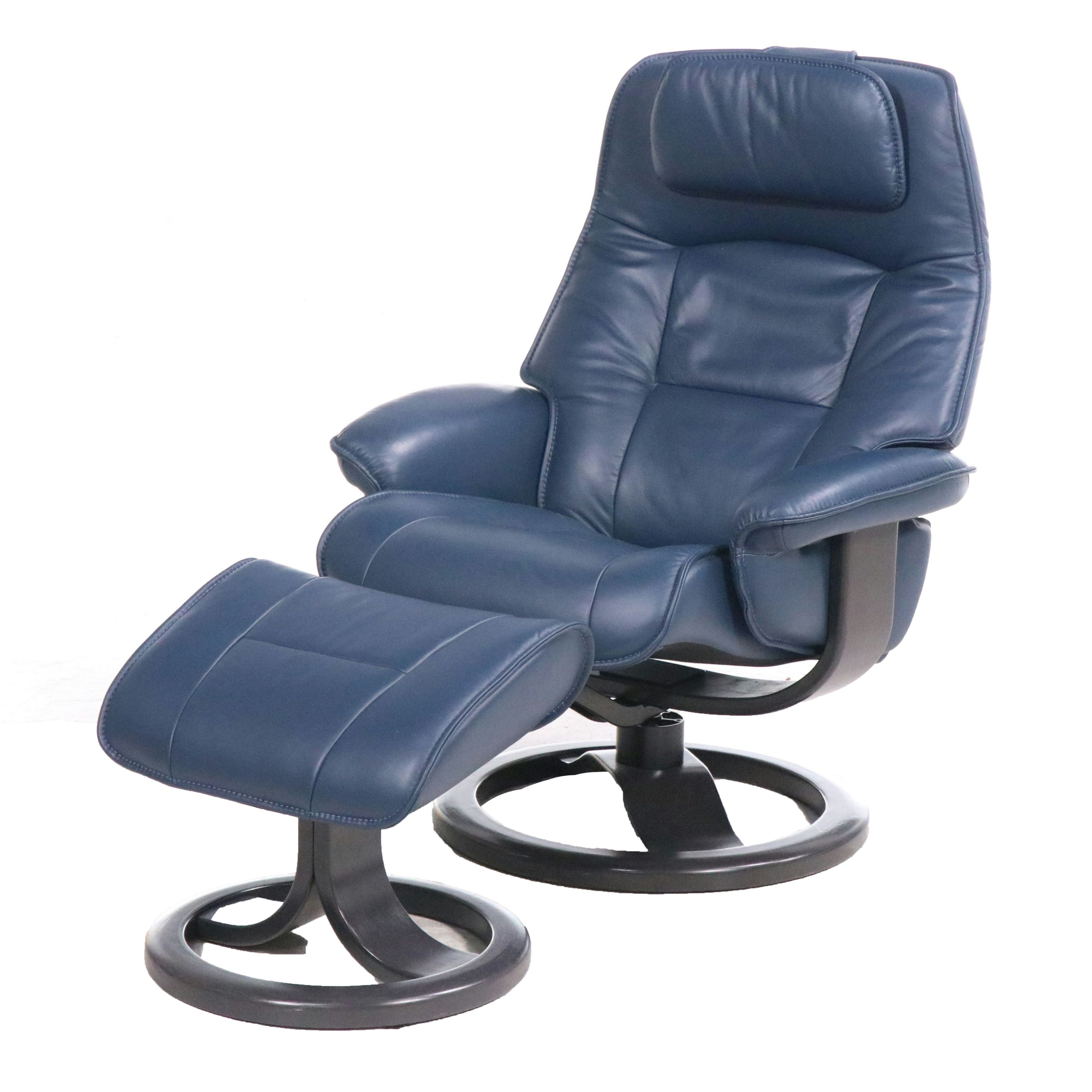 Fjords Scandinavian Modern Style Leather Recliner with Ottoman