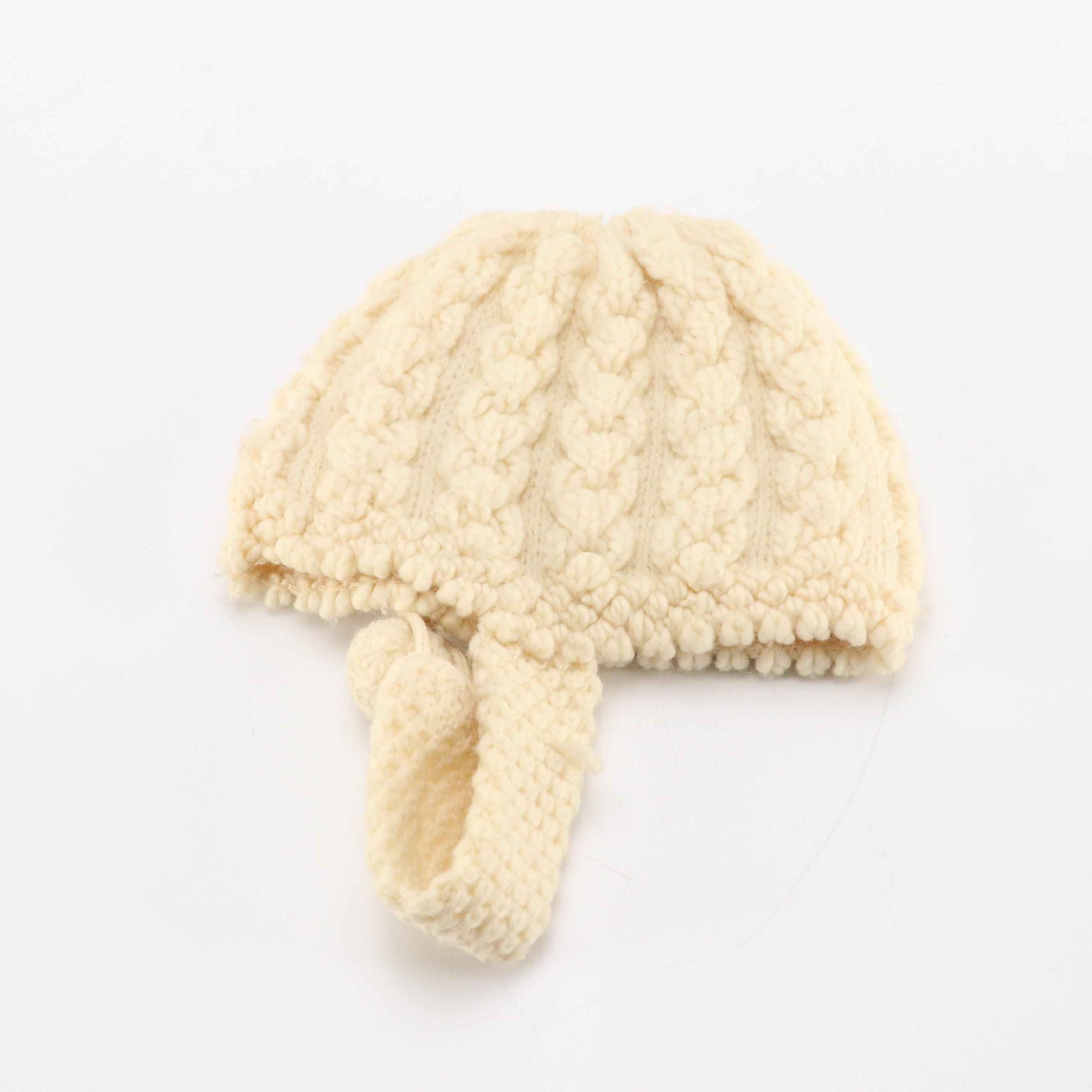 Vintage Zwicker Wool Knit Beanie, Large Scarf and Embroidered Fringe Poncho