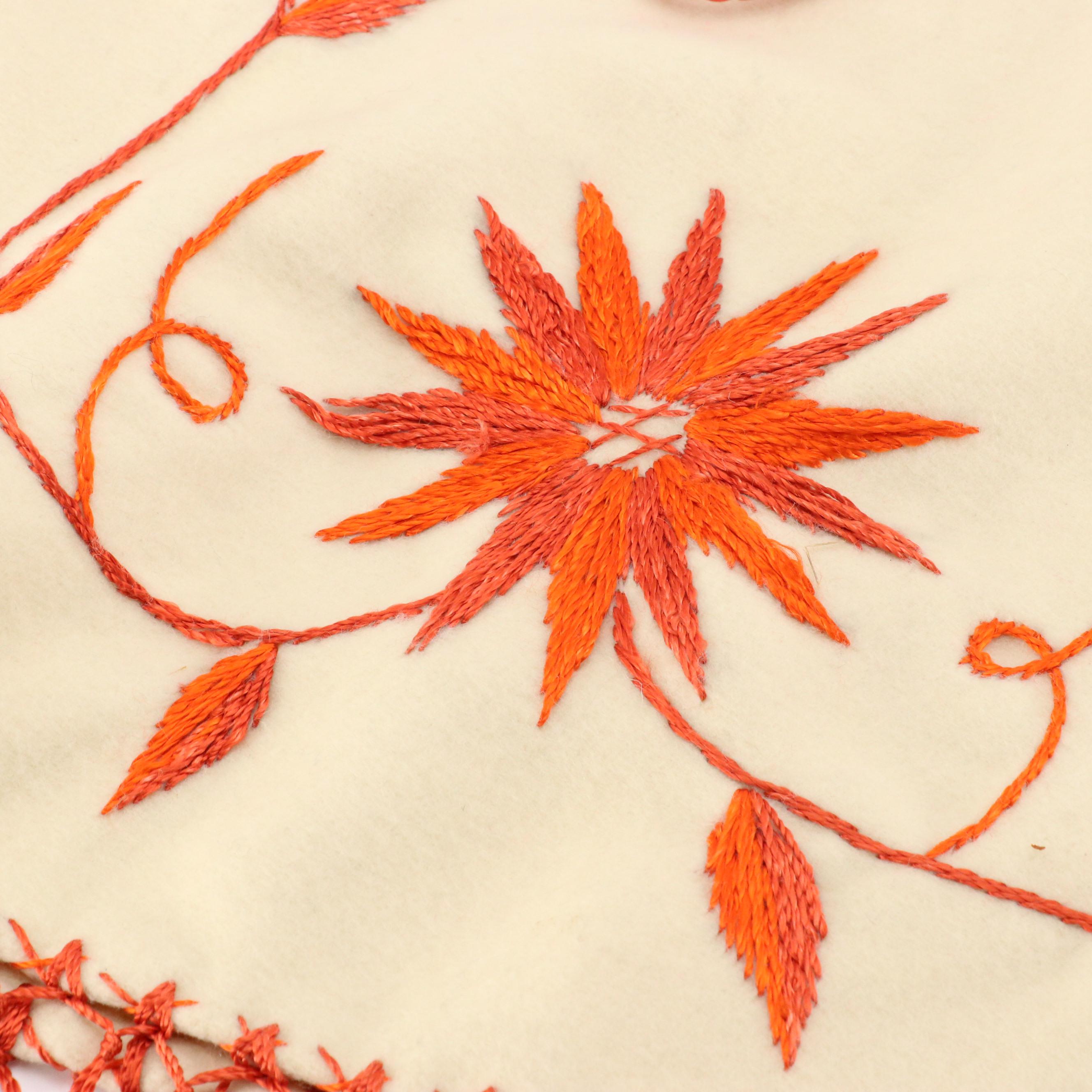 Vintage Zwicker Wool Knit Beanie, Large Scarf and Embroidered Fringe Poncho