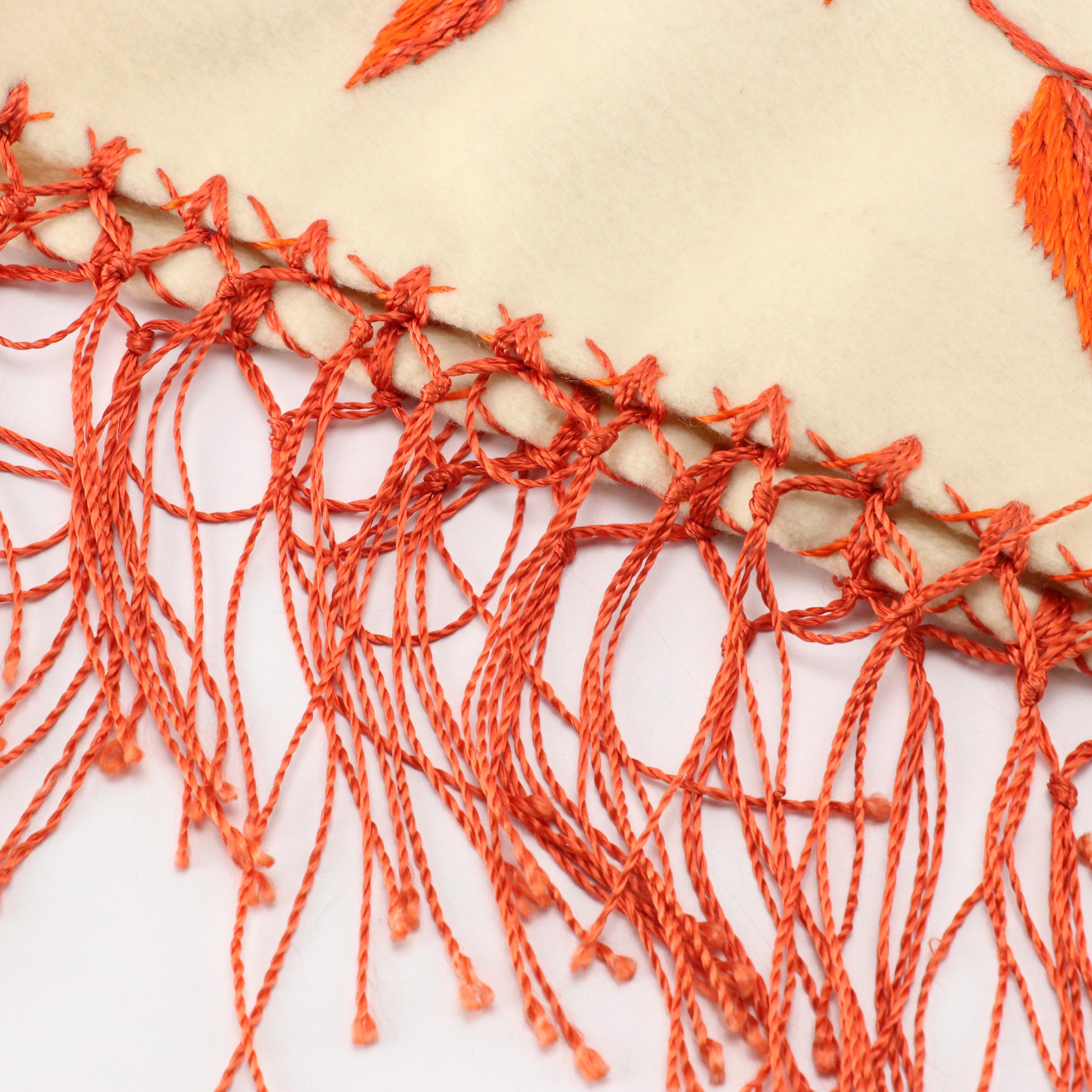 Vintage Zwicker Wool Knit Beanie, Large Scarf and Embroidered Fringe Poncho