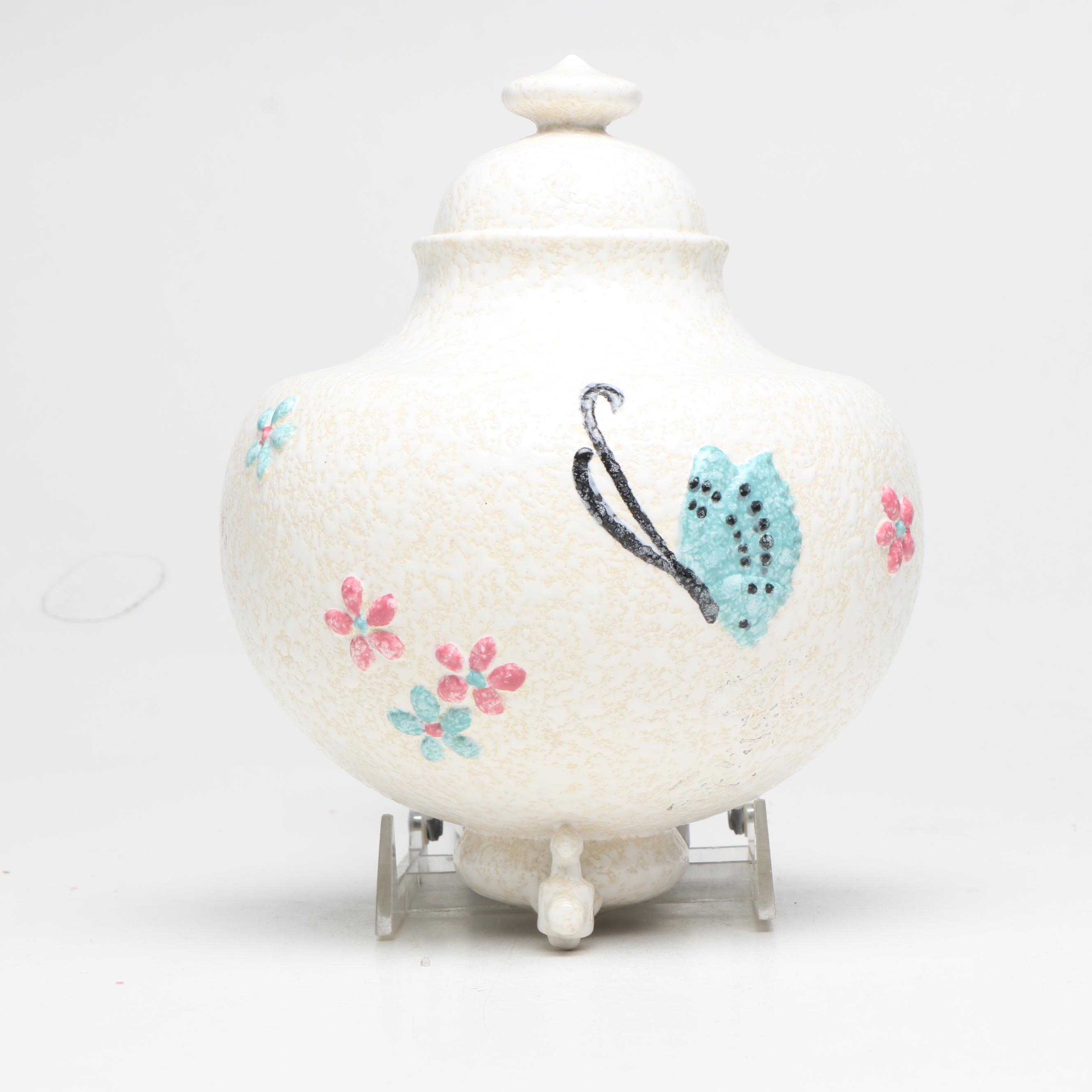 Brutalist Style Brass Cattail Sculpture with Ceramic Lavabo and Pig