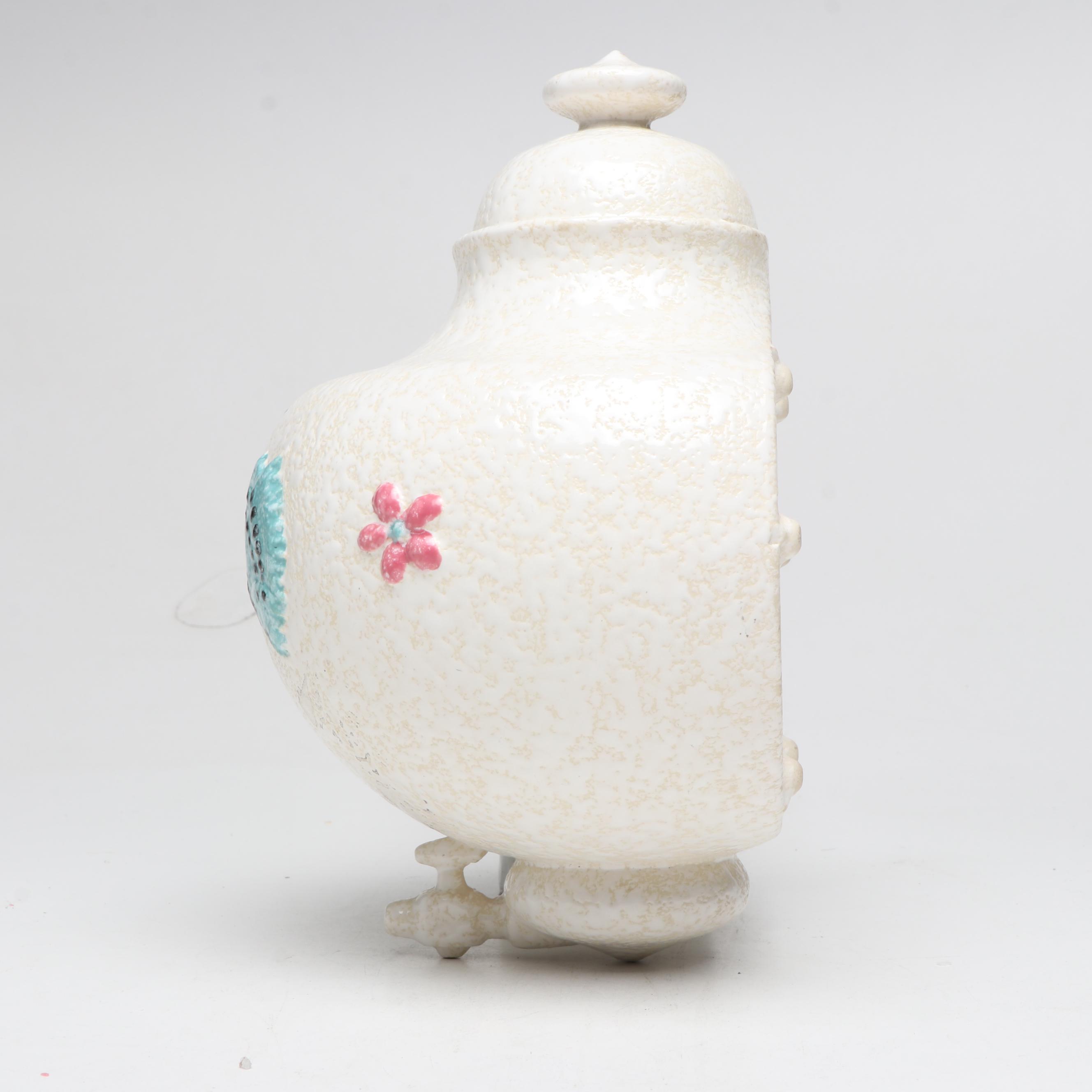 Brutalist Style Brass Cattail Sculpture with Ceramic Lavabo and Pig