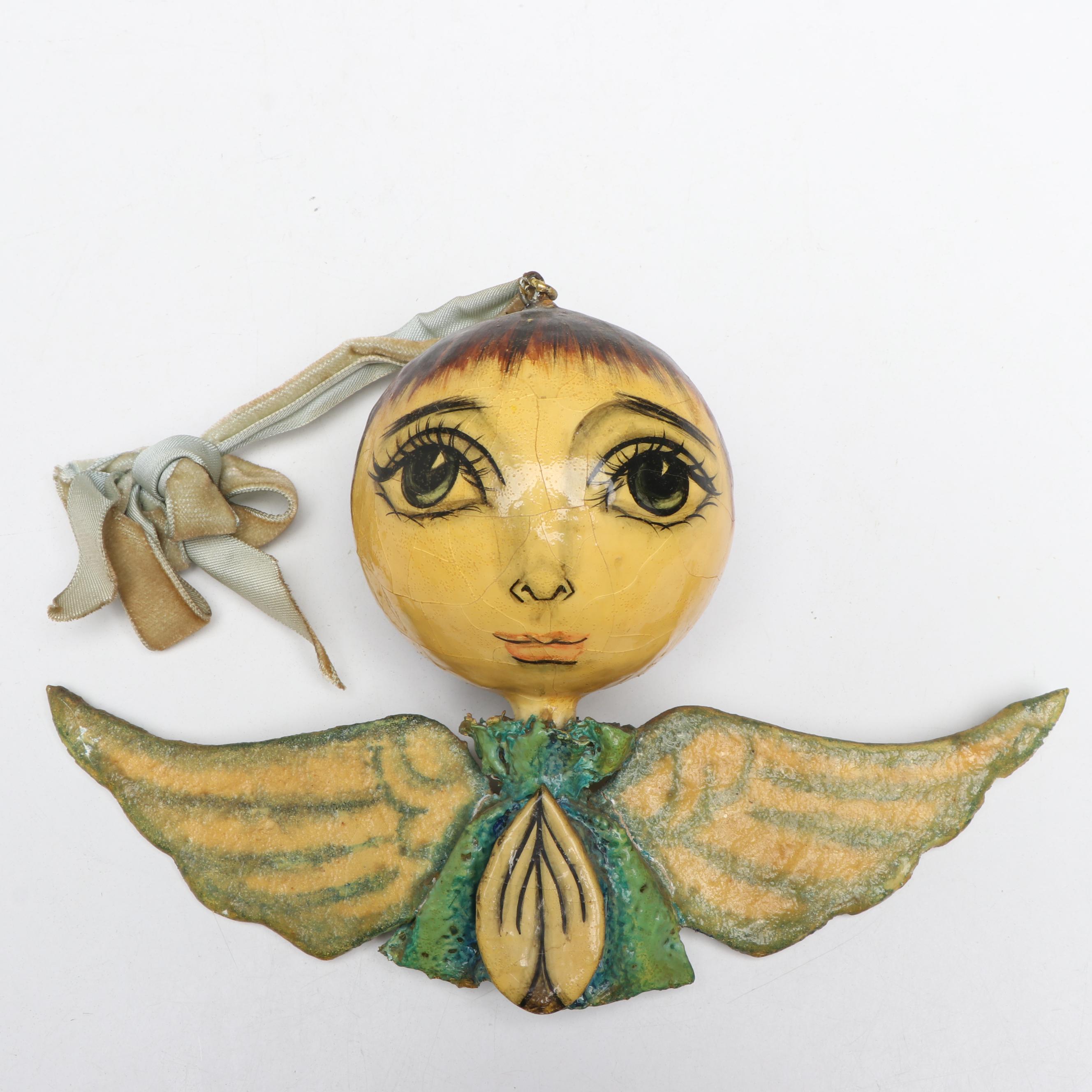 Folk Art Style Painted Glass Angel Ornaments