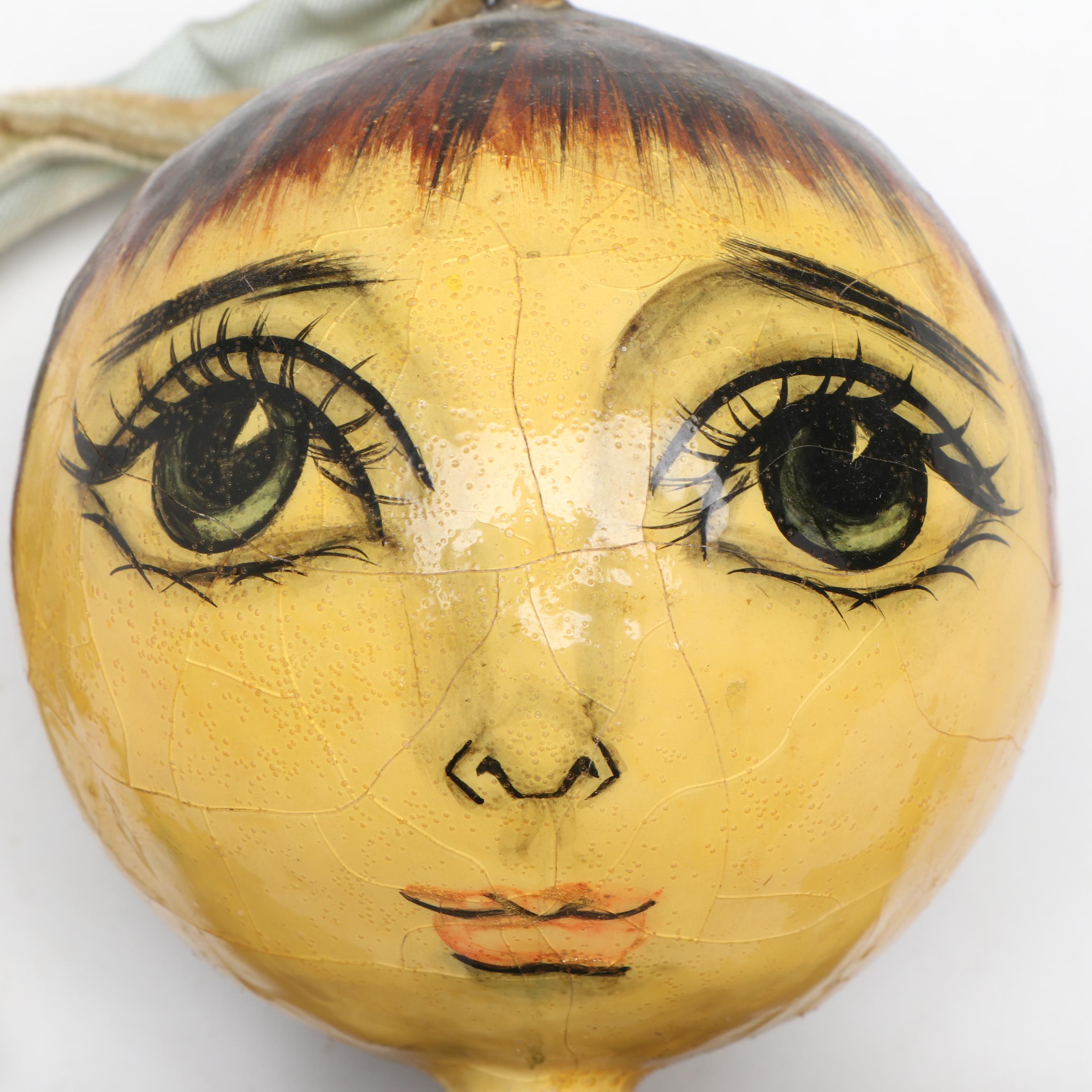 Folk Art Style Painted Glass Angel Ornaments