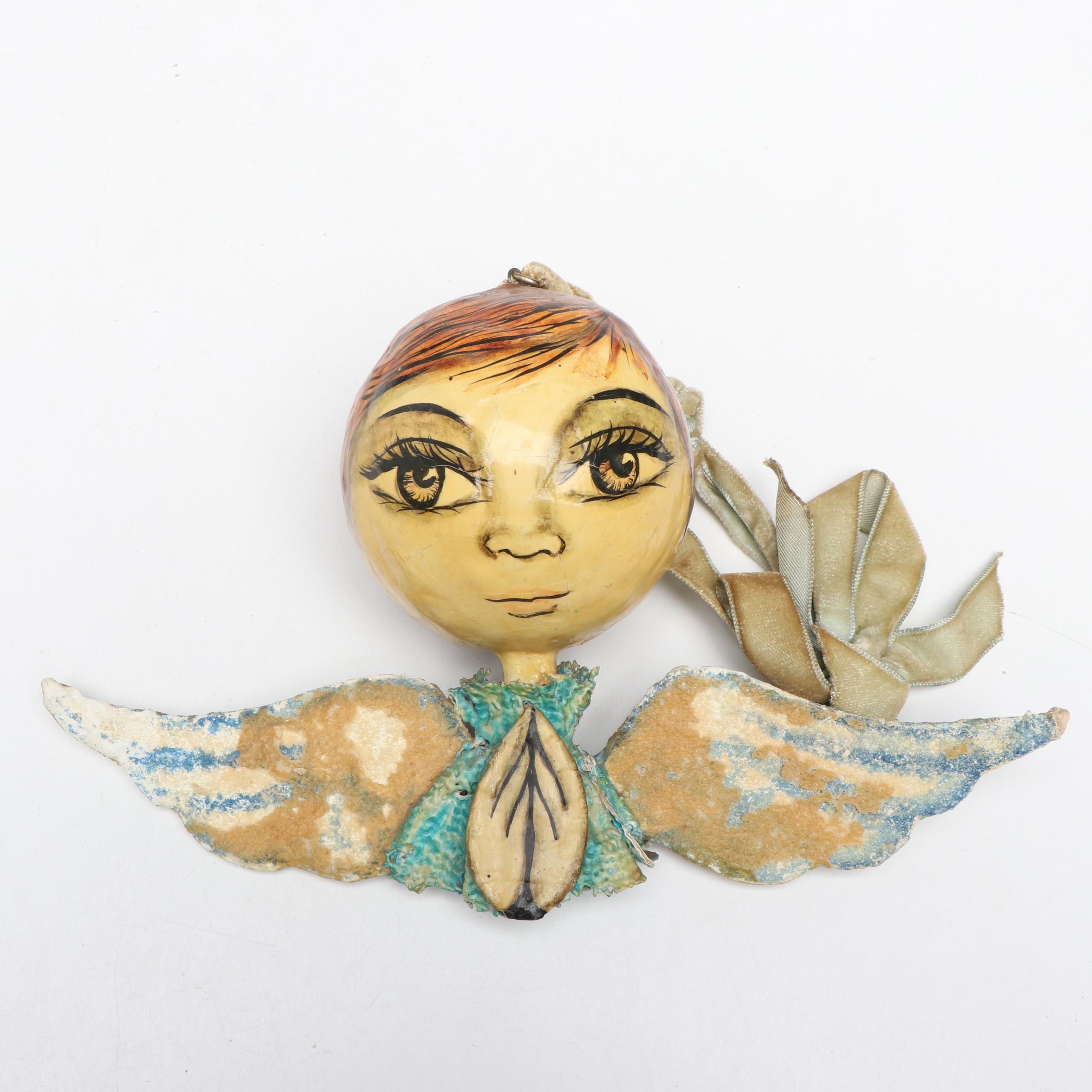 Folk Art Style Painted Glass Angel Ornaments
