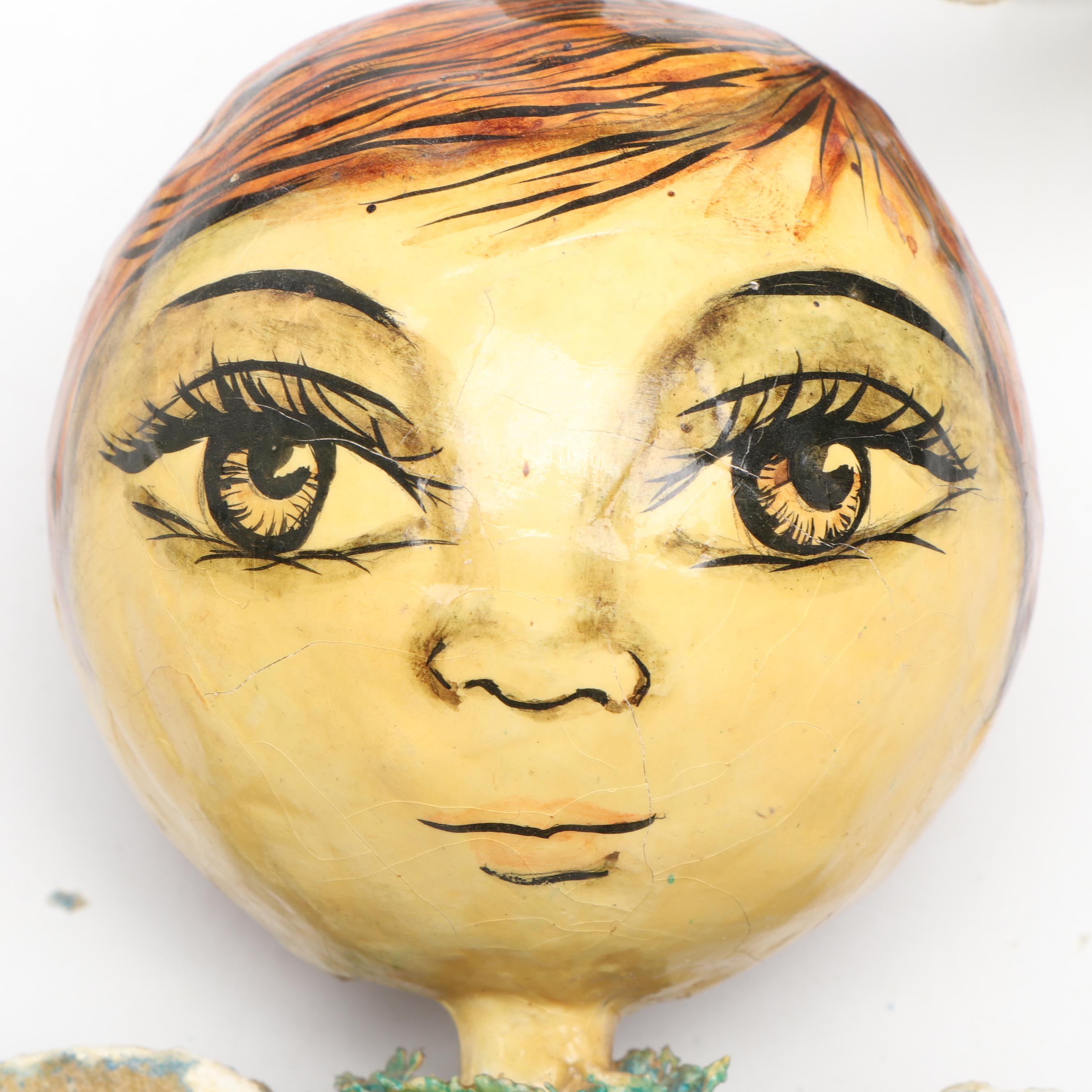 Folk Art Style Painted Glass Angel Ornaments