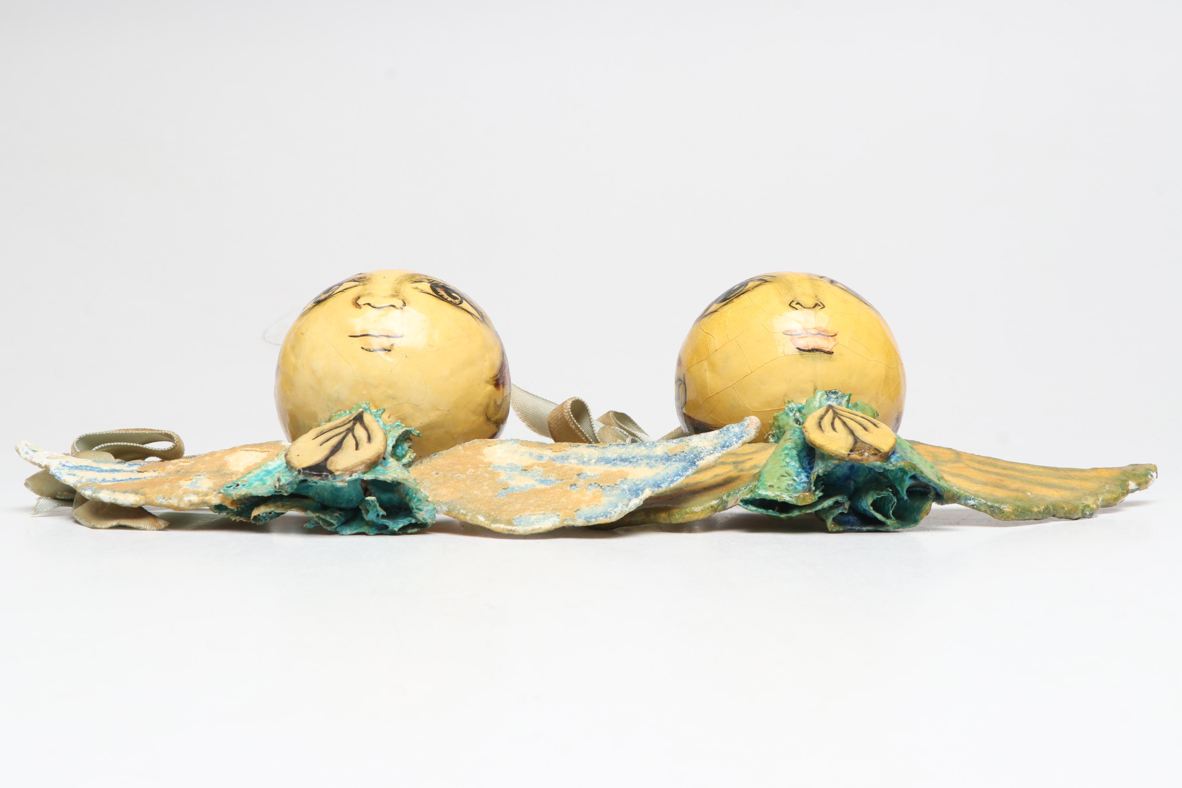 Folk Art Style Painted Glass Angel Ornaments