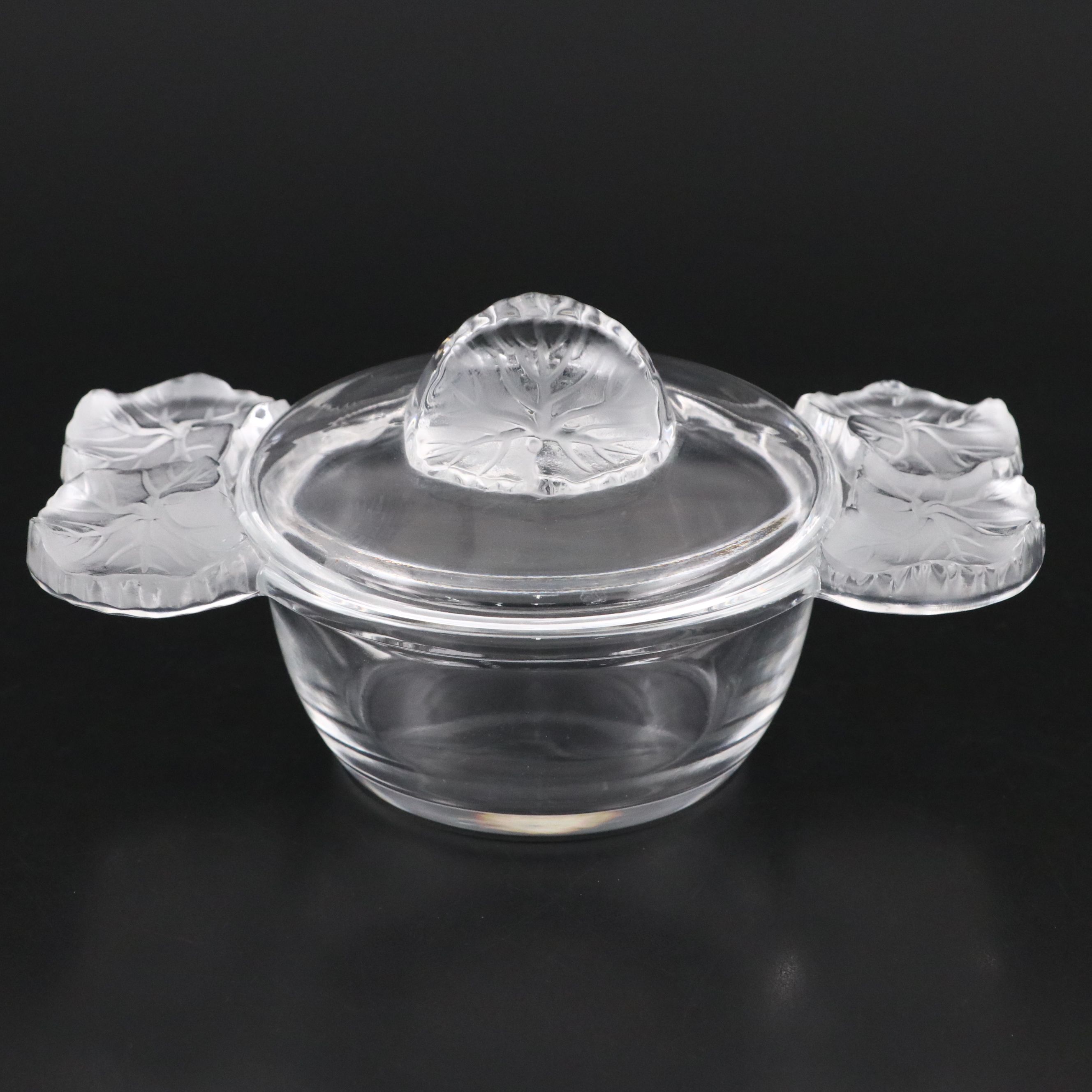 Lalique "Honfleur" Frosted and Clear Crystal Candy Box with Lid
