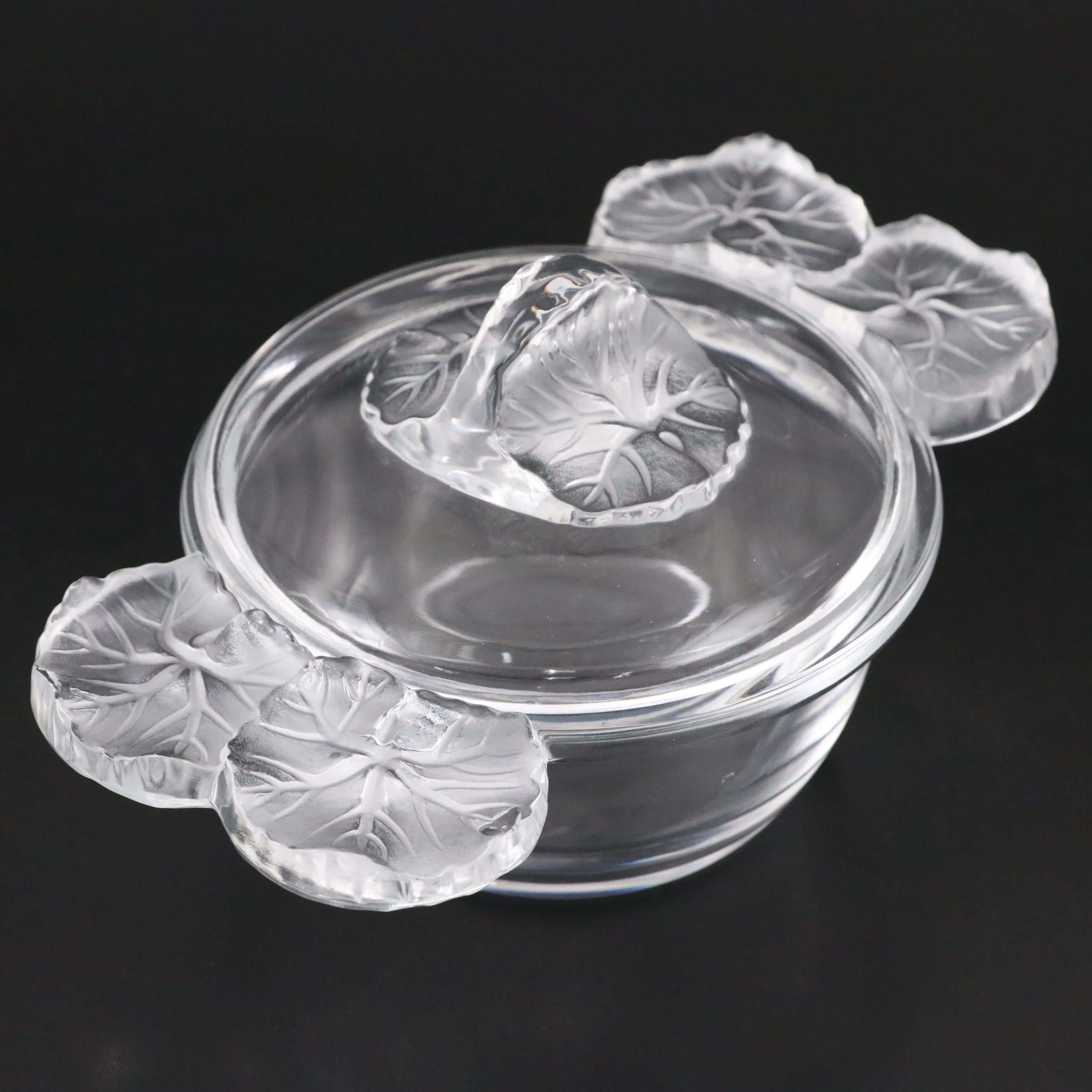 Lalique "Honfleur" Frosted and Clear Crystal Candy Box with Lid