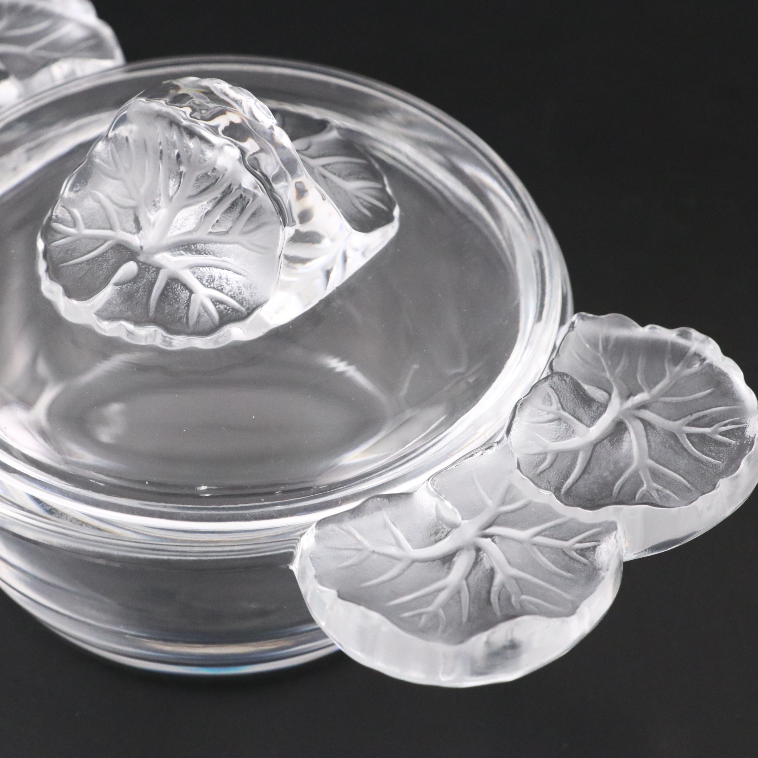 Lalique "Honfleur" Frosted and Clear Crystal Candy Box with Lid